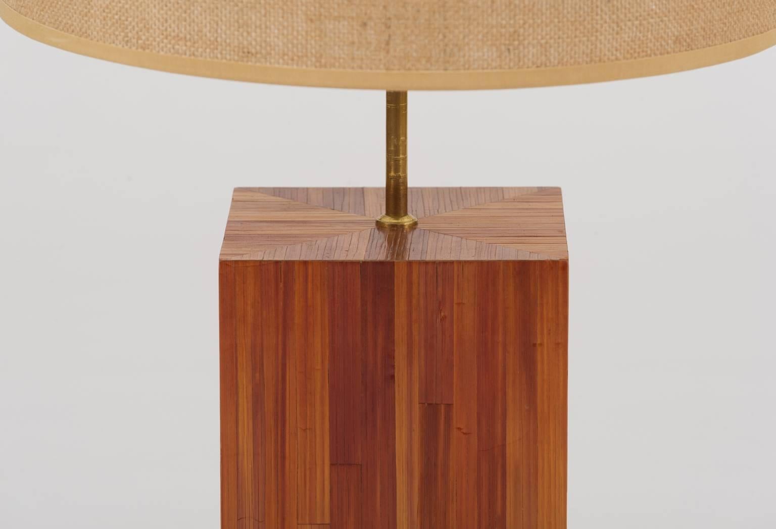 French Mid-Century Straw Marquetry Square Lamp In Good Condition In London, GB