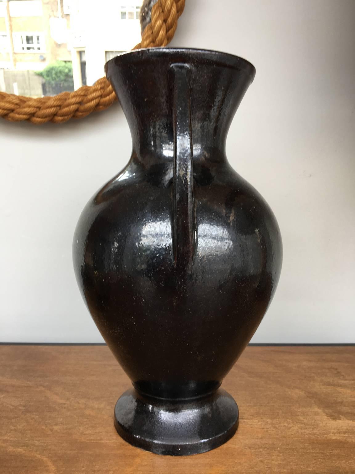 Large French 1950s Black Ceramic Vase In Good Condition In London, GB