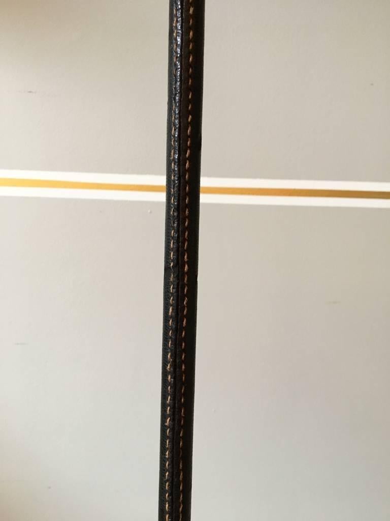 1950s Brass and Black Leather Jacques Adnet Style Floor Lamp In Good Condition In London, GB