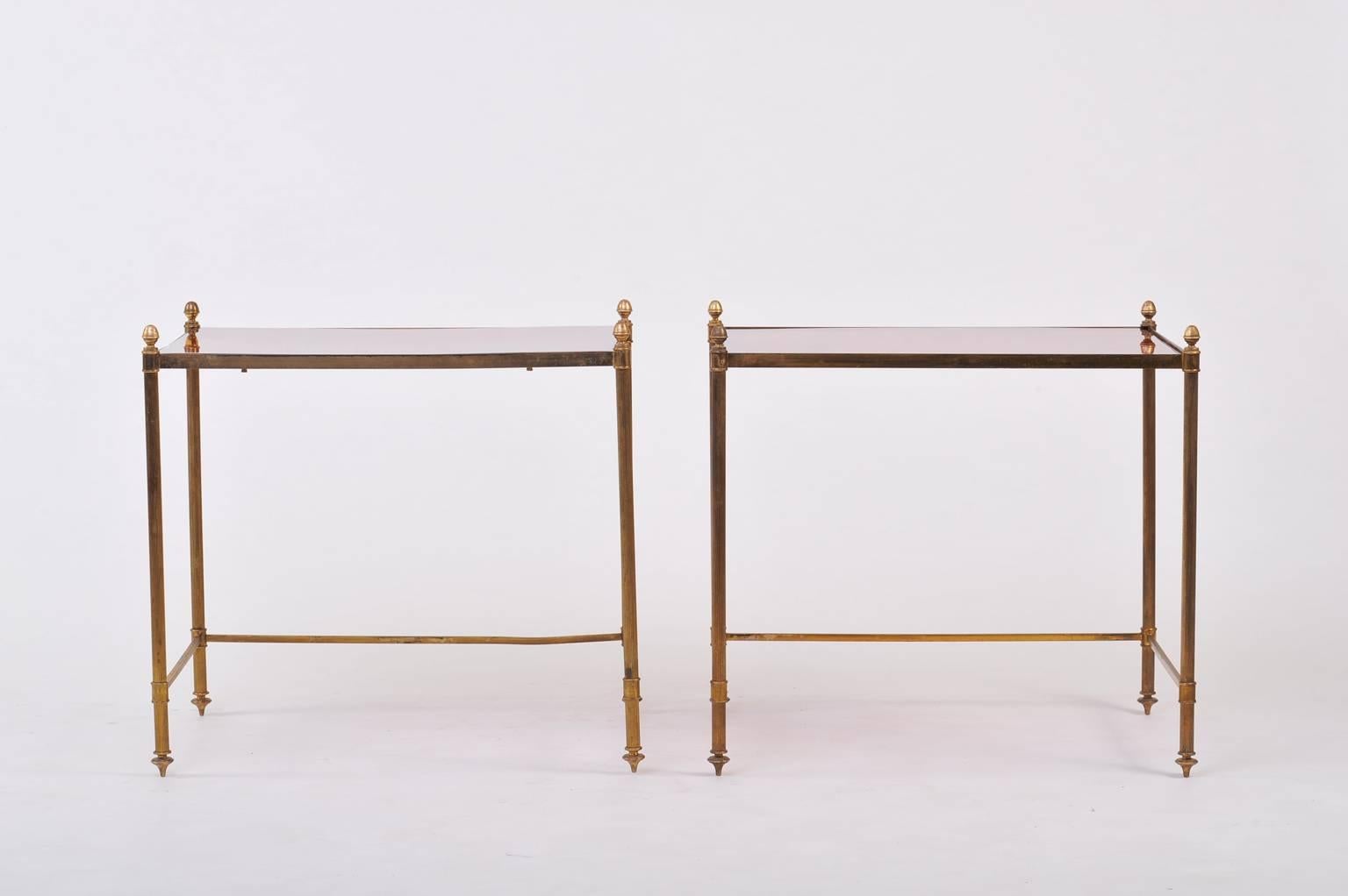 Maison Baguès Style Pair of Brass Side Tables 3