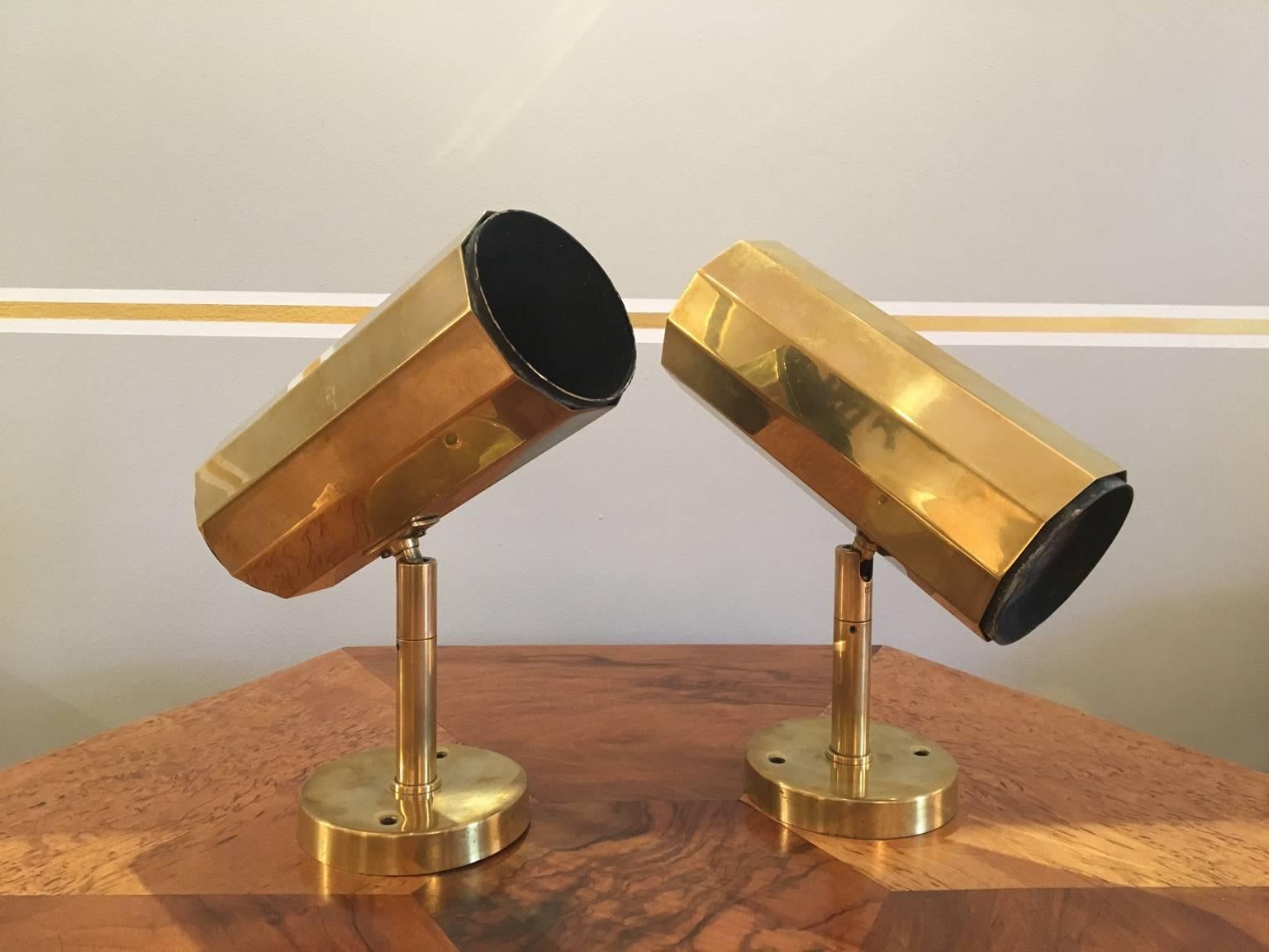 Mid-Century Modern Pair of Brass Wall Lights (or Ceiling Lights) by Koch and Lowy