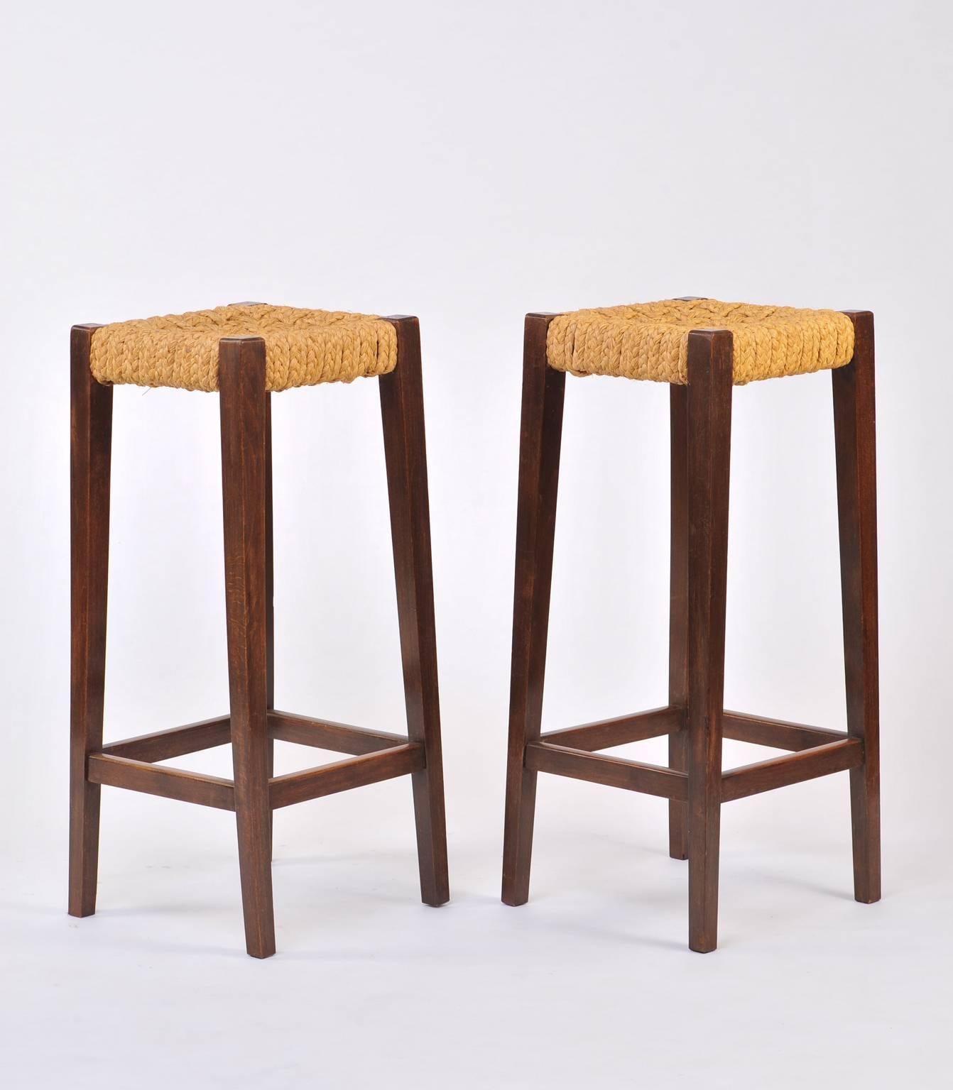 Mid-Century Modern Pair of Bar Stools by Audoux-Minet