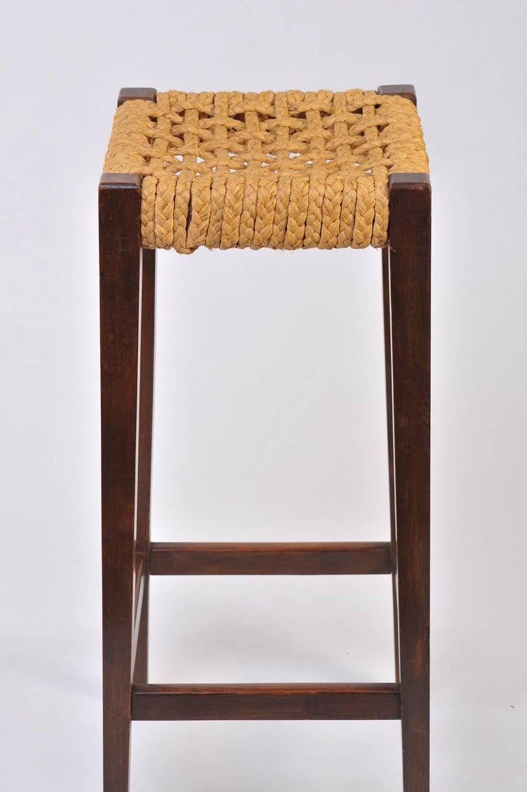 Tabouret haut en cordage et bois France 1950