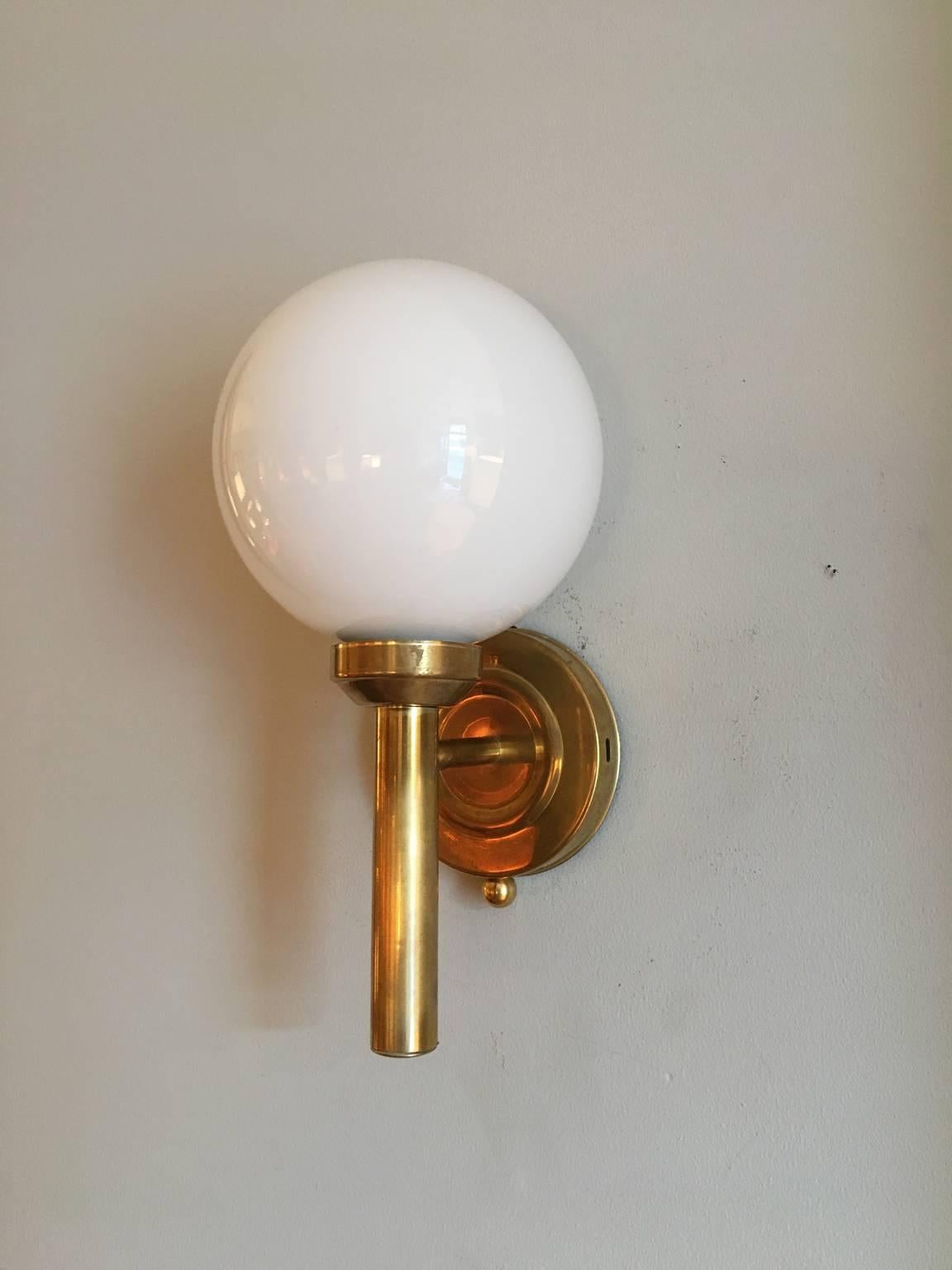 Mid-Century Modern Pair of Mid-Century Brass and Glass Wall Lights