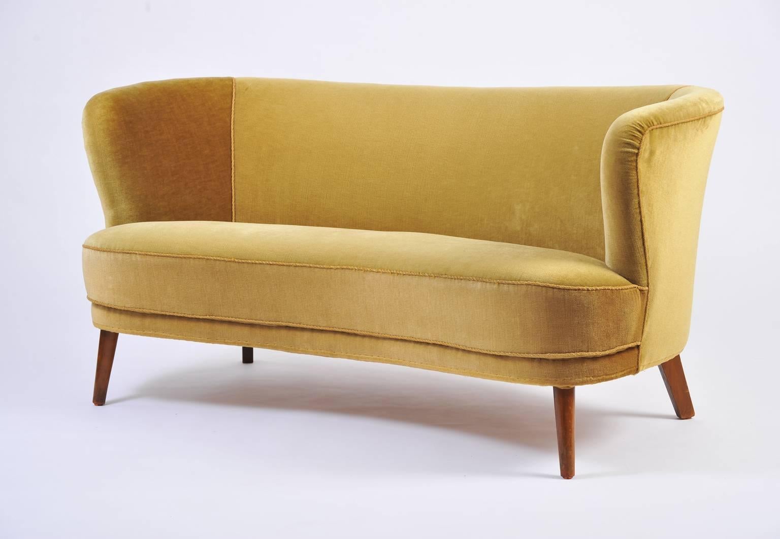 Mid-Century Modern 1940s Swedish Velvet Sofa