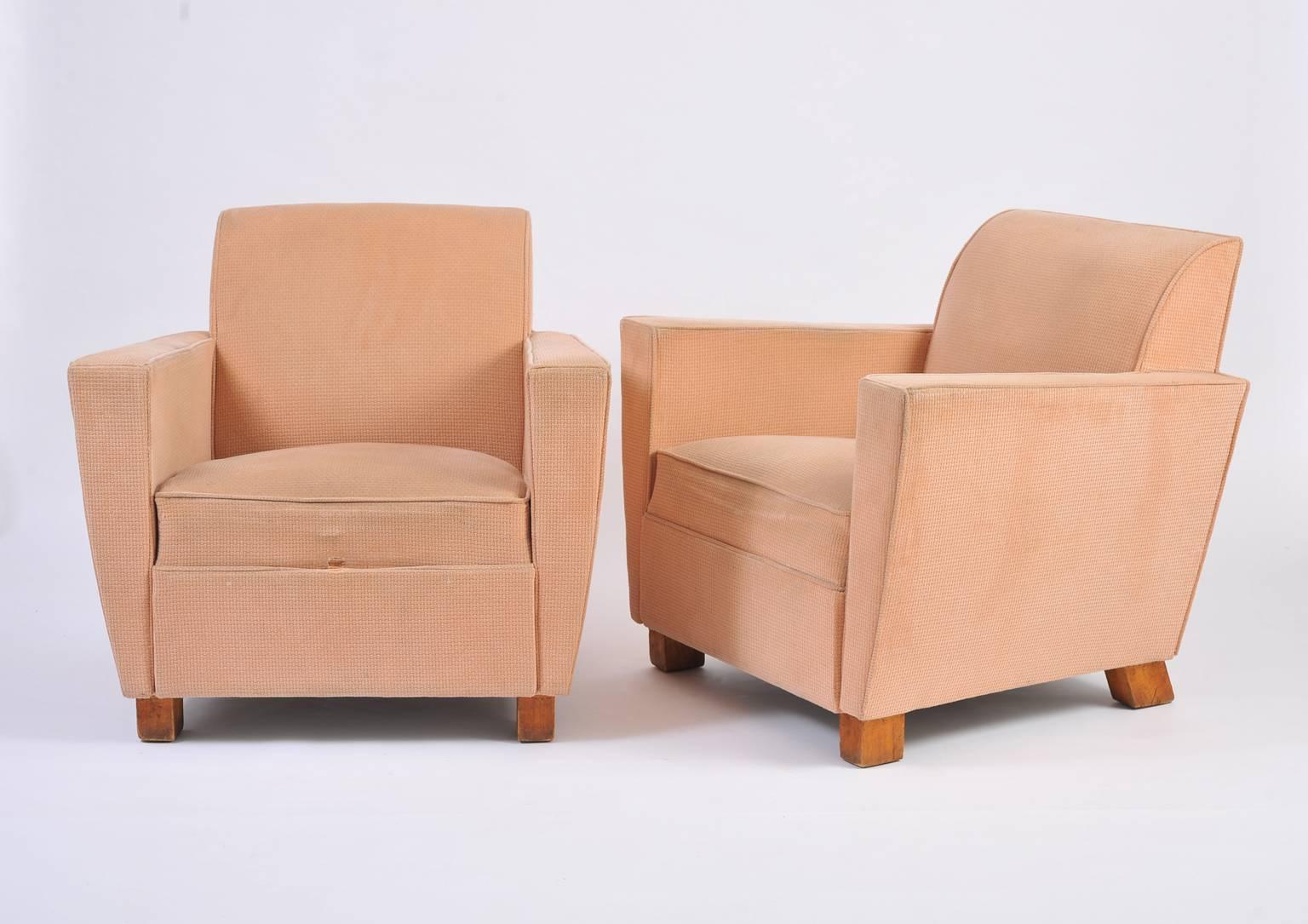 Art Deco Pair of 1940s Club Armchairs in the Manner of Jacques Adnet