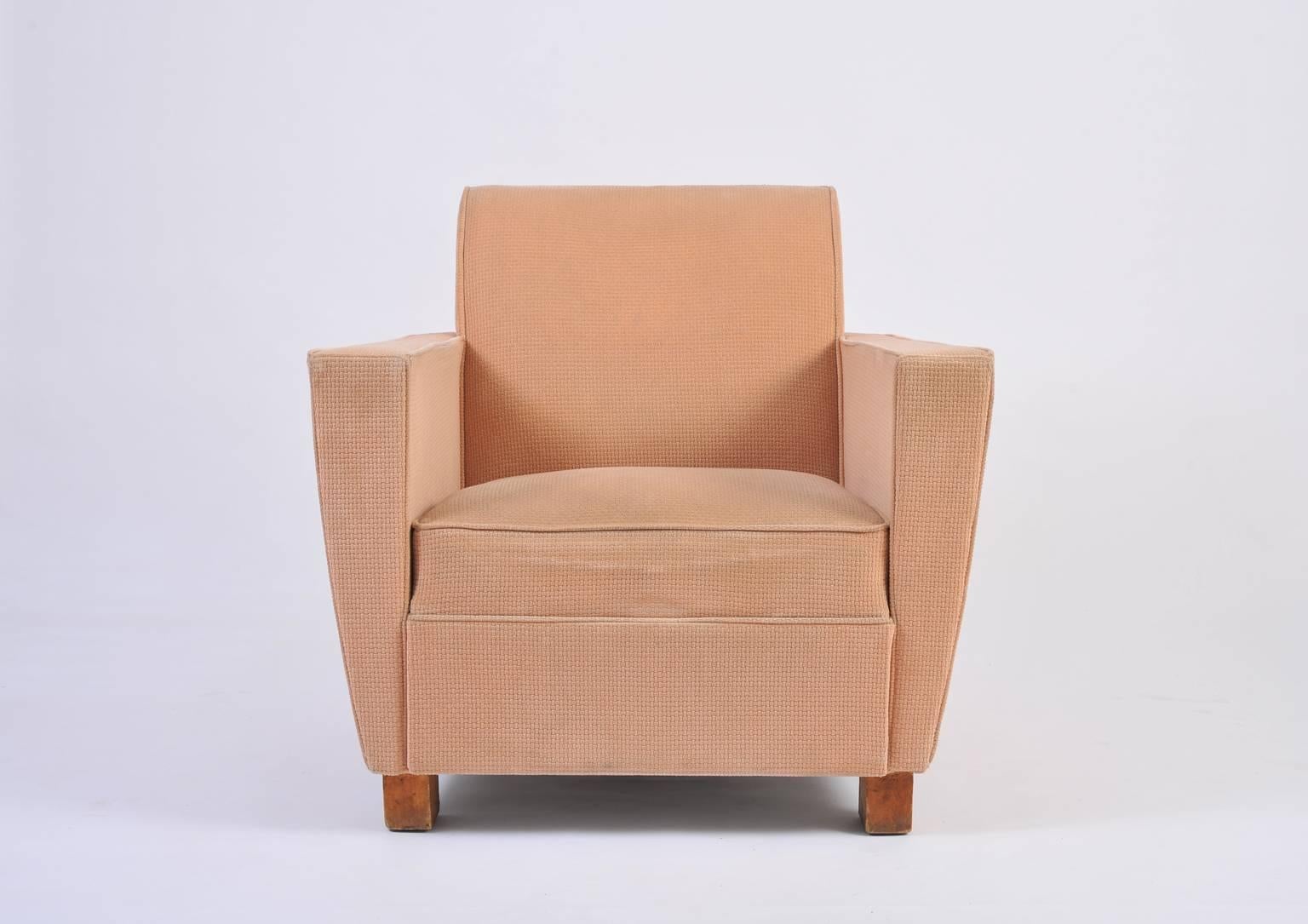 French Pair of 1940s Club Armchairs in the Manner of Jacques Adnet