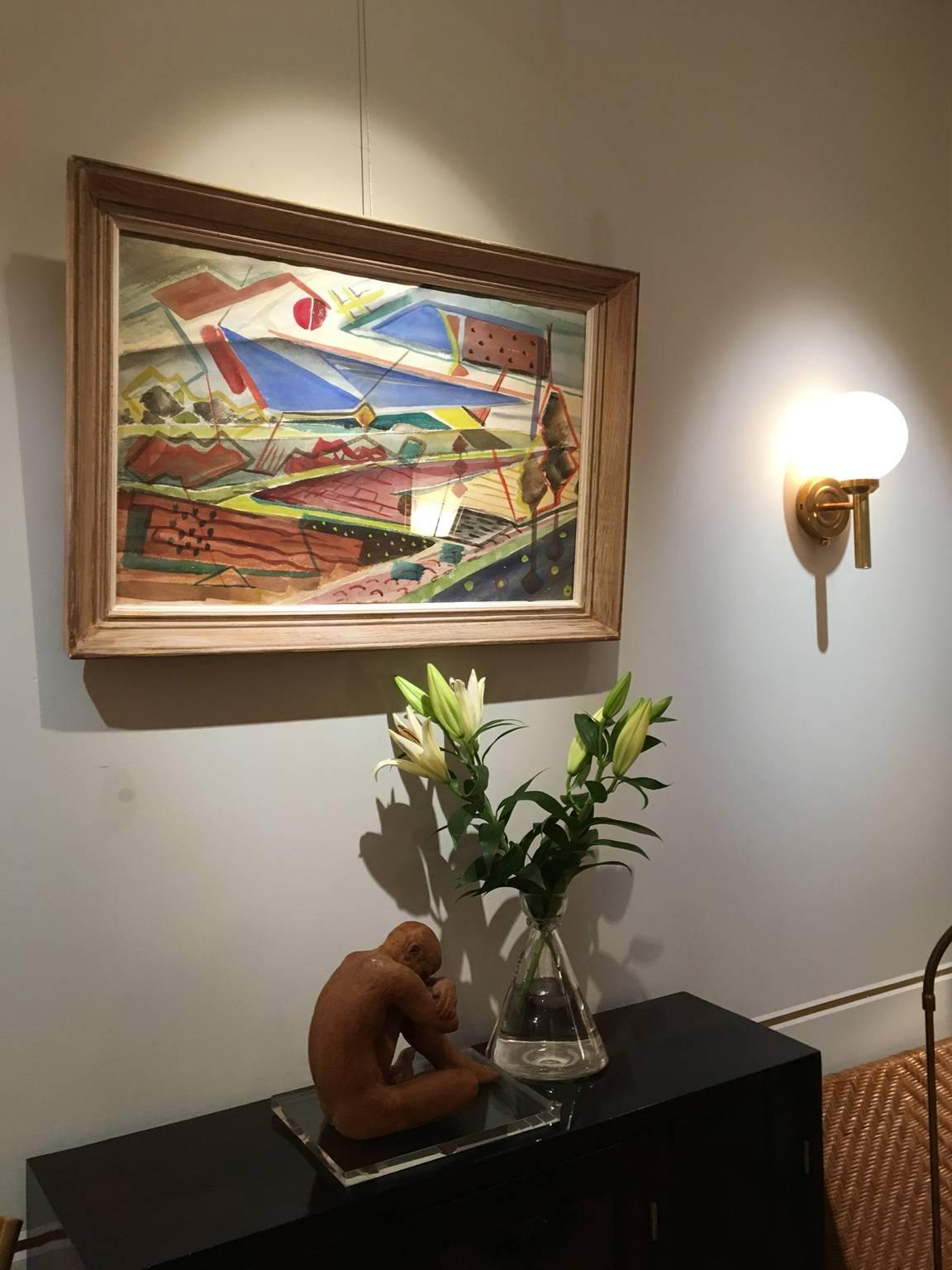 Large 1950s, Cubist Watercolor In Good Condition In London, GB