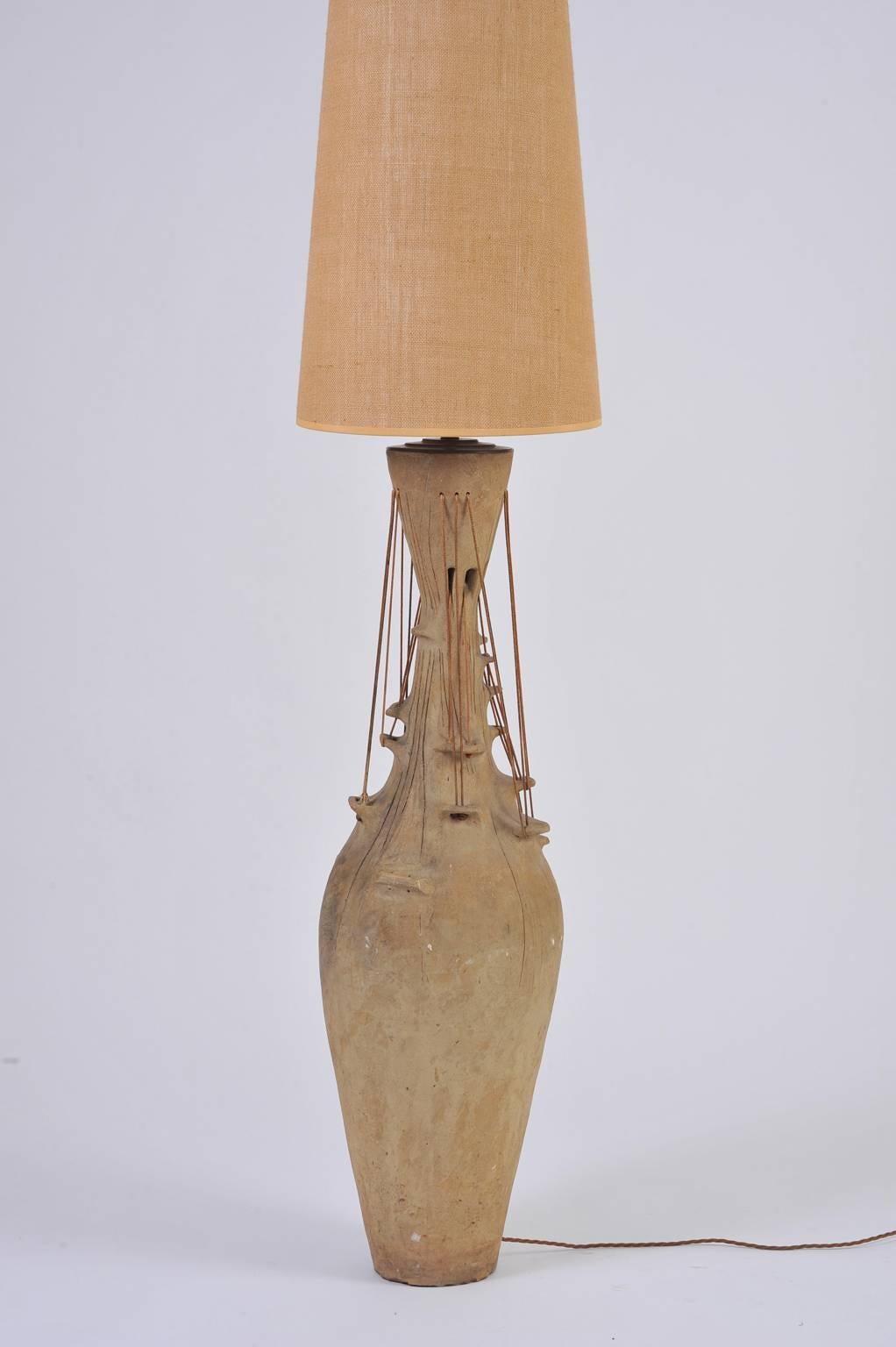 Mid-Century Modern Monumental Studio Pottery Terracotta Lamp