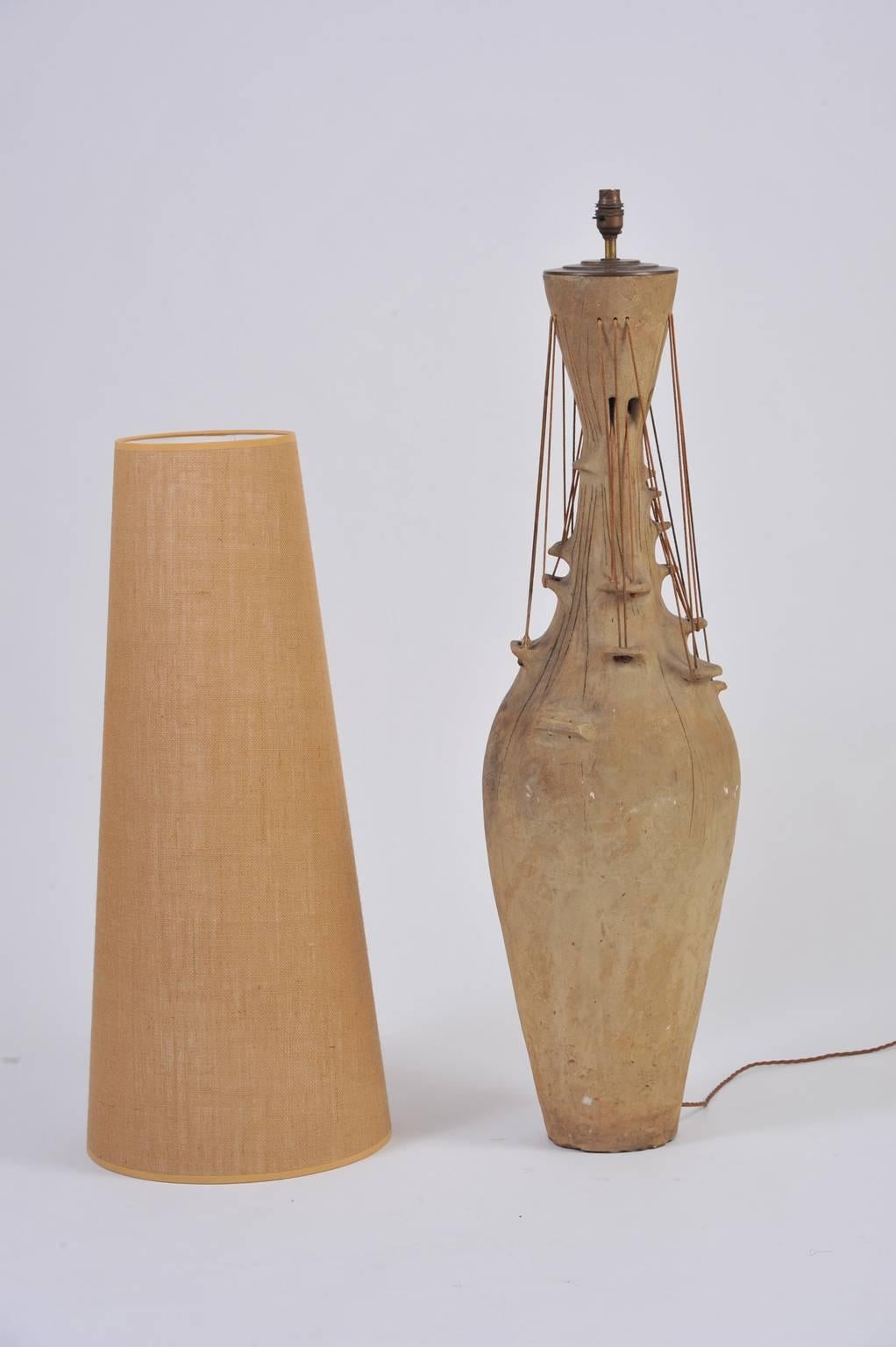 20th Century Monumental Studio Pottery Terracotta Lamp