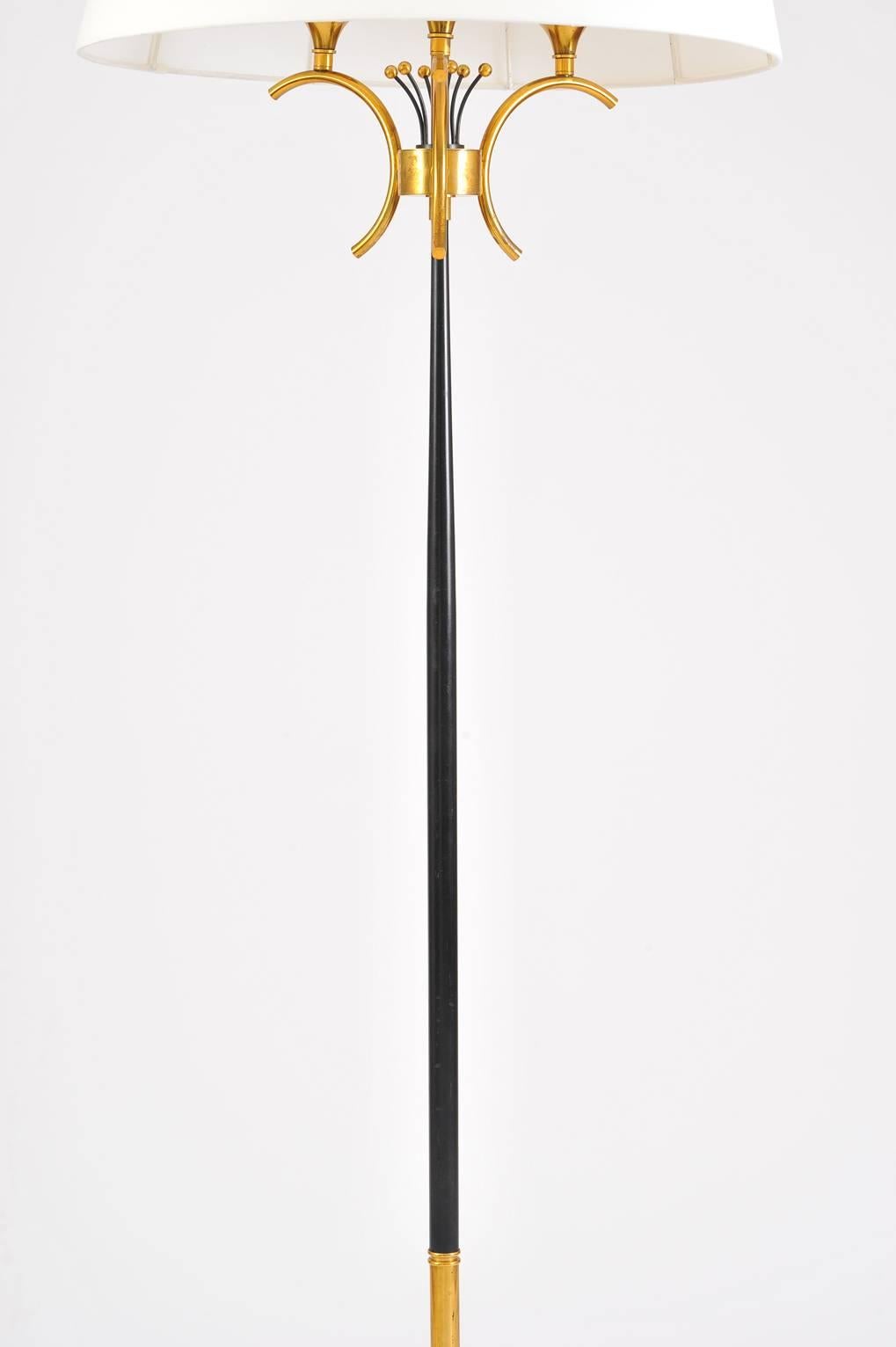 Mid-Century Modern French 1950s Brass and Black Floor Lamp