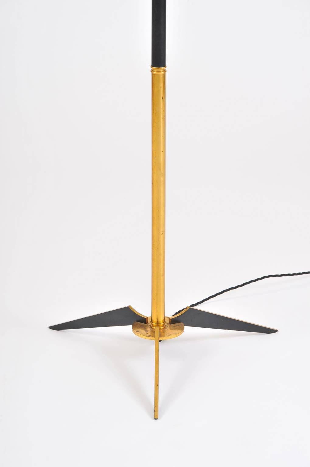 French 1950s Brass and Black Floor Lamp 1