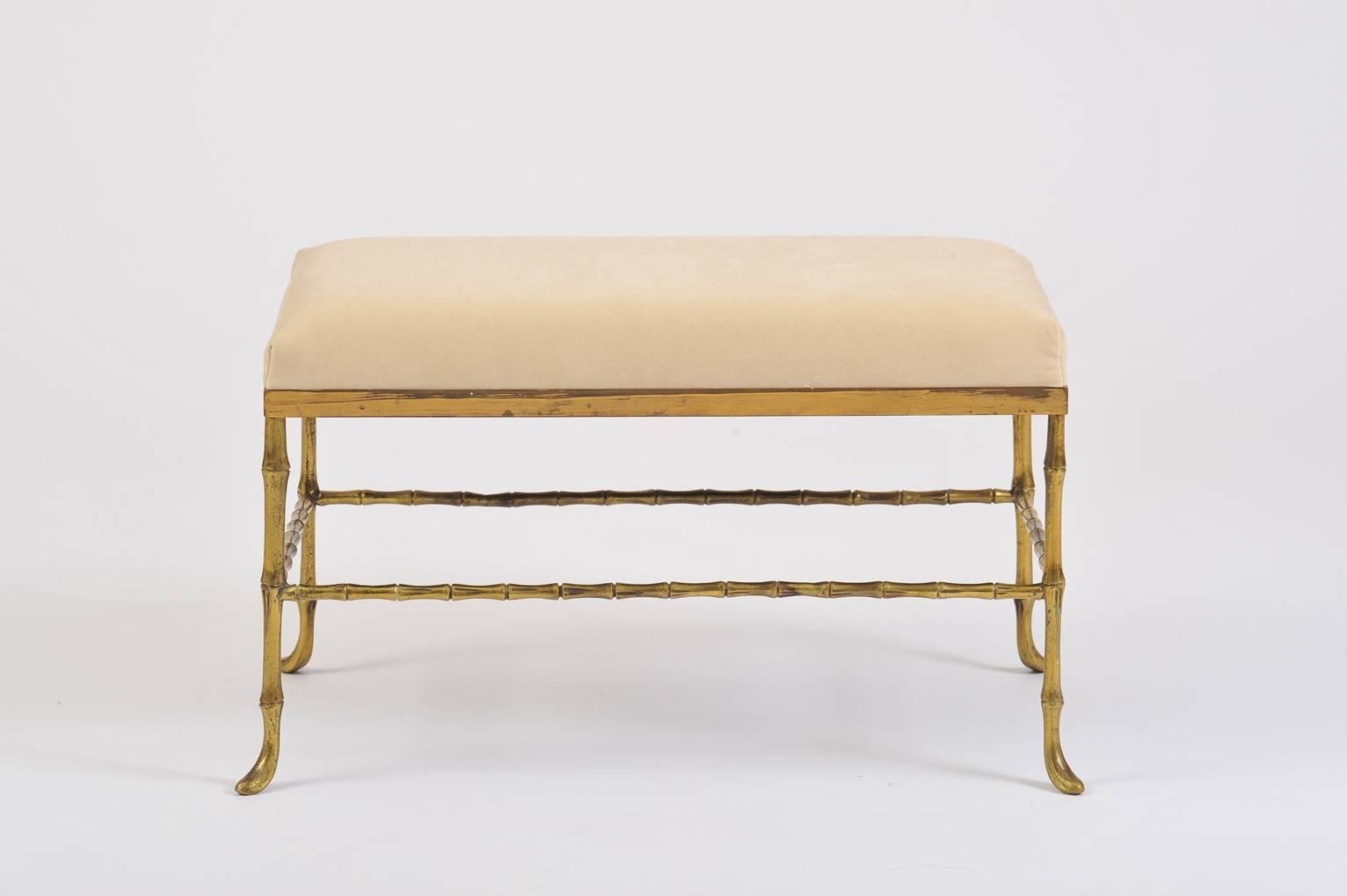 Mid-Century Modern Brass Bamboo Stool, Possibly by Maison Bagues