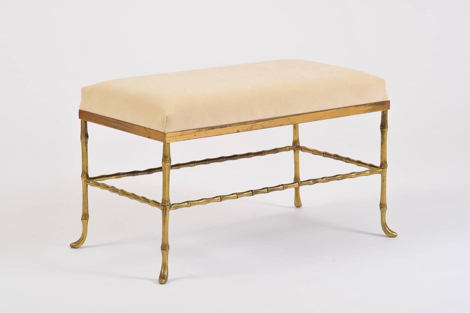 French Brass Bamboo Stool, Possibly by Maison Bagues