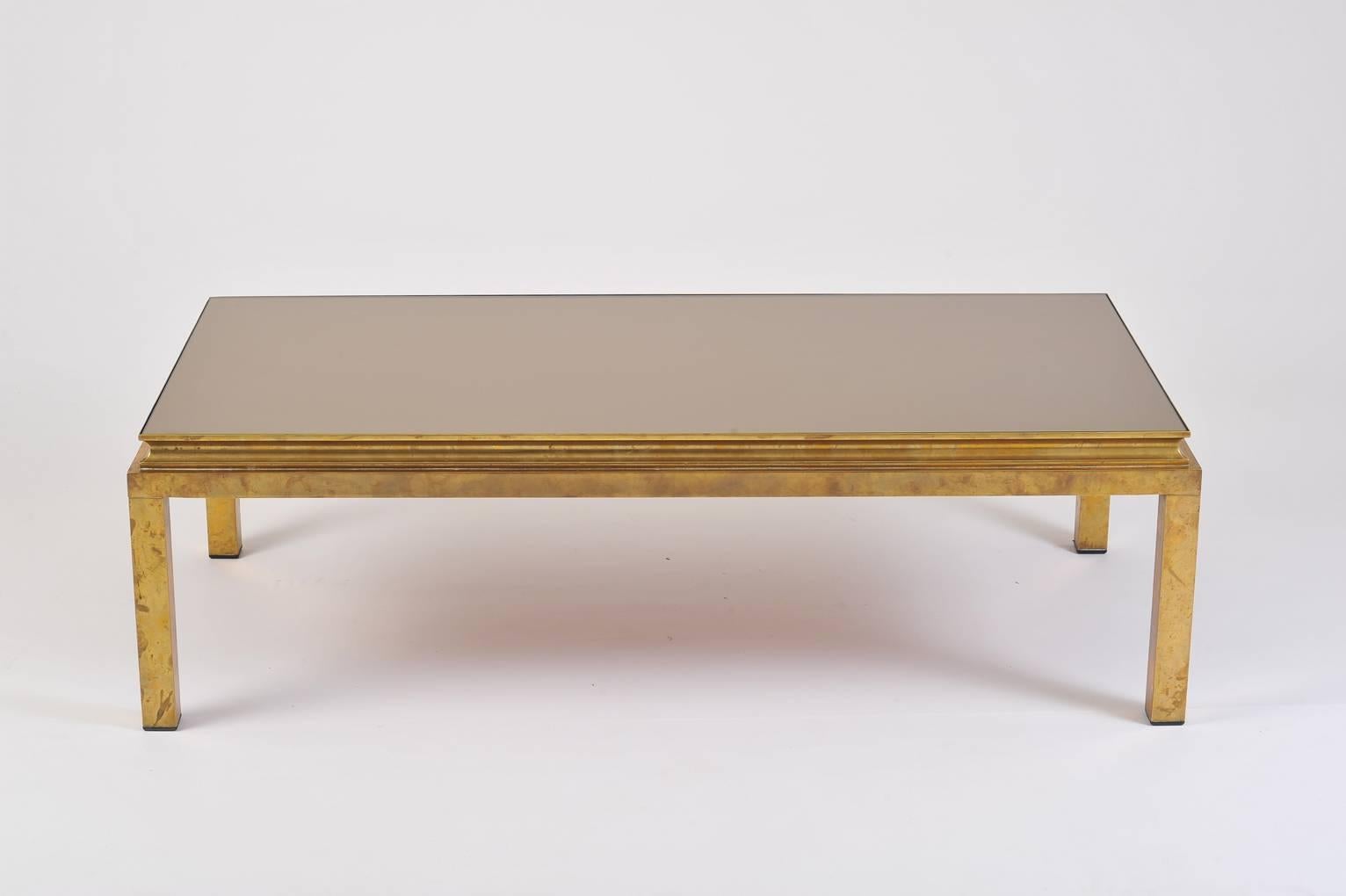 Mid-Century Modern French, 1970s Brass and Bronze Mirror Top Rectangular Coffee Table