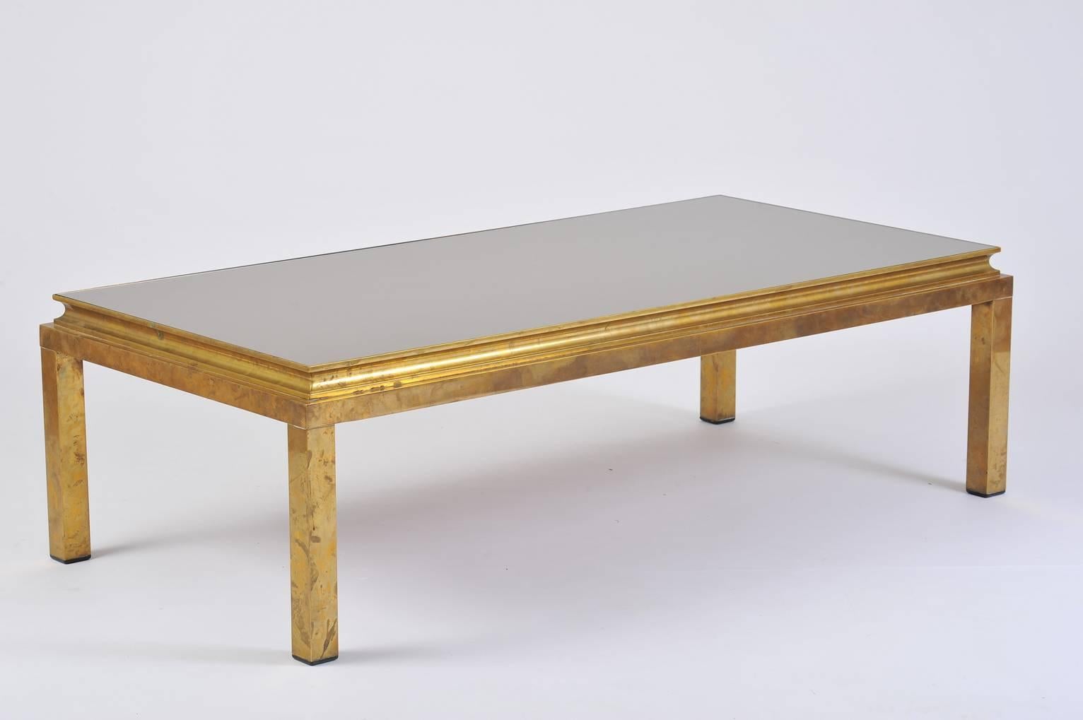 20th Century French, 1970s Brass and Bronze Mirror Top Rectangular Coffee Table