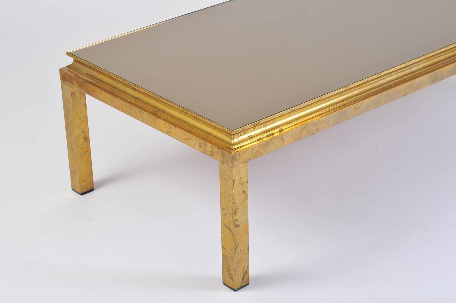 French, 1970s Brass and Bronze Mirror Top Rectangular Coffee Table 2
