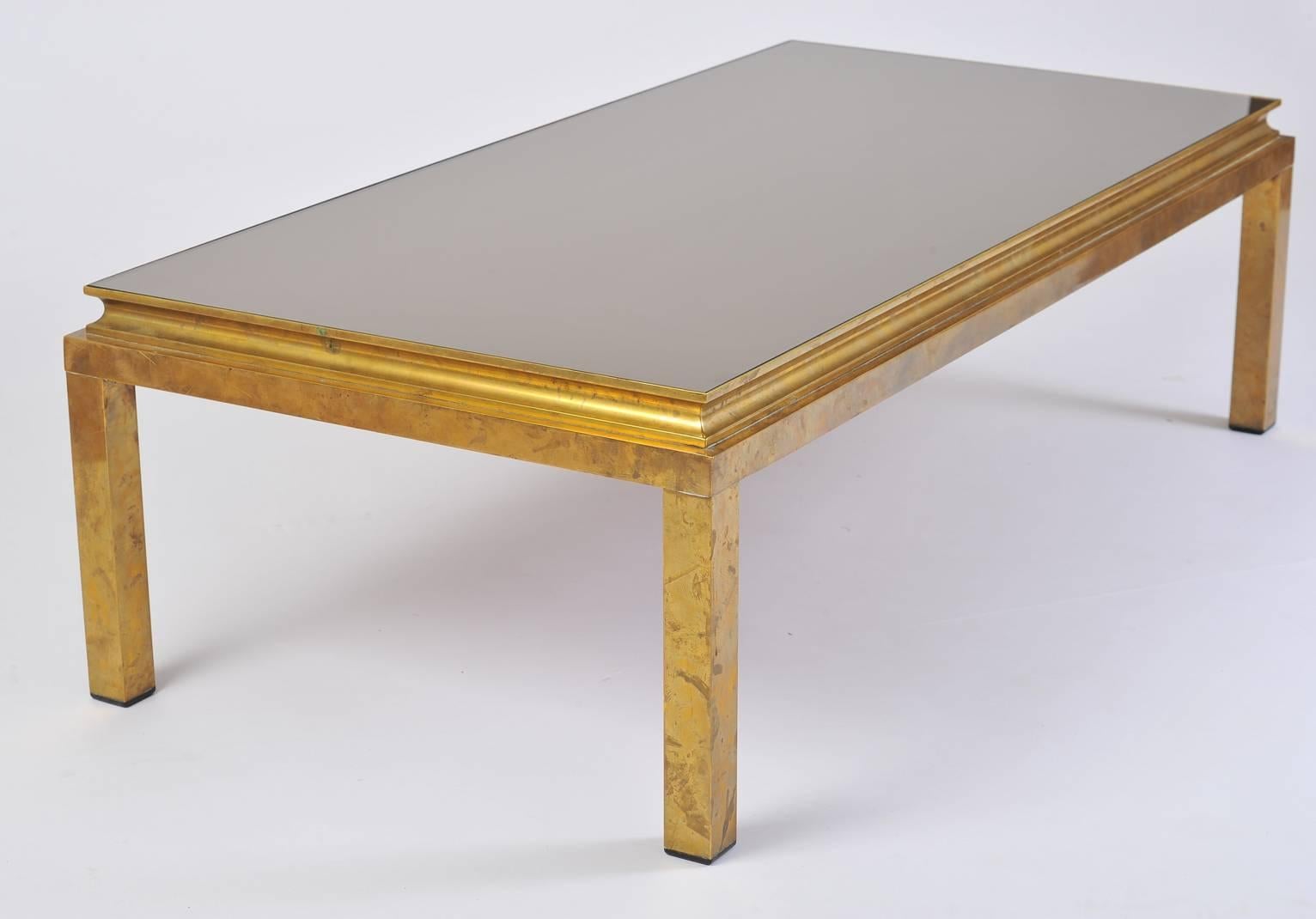 French, 1970s Brass and Bronze Mirror Top Rectangular Coffee Table 3