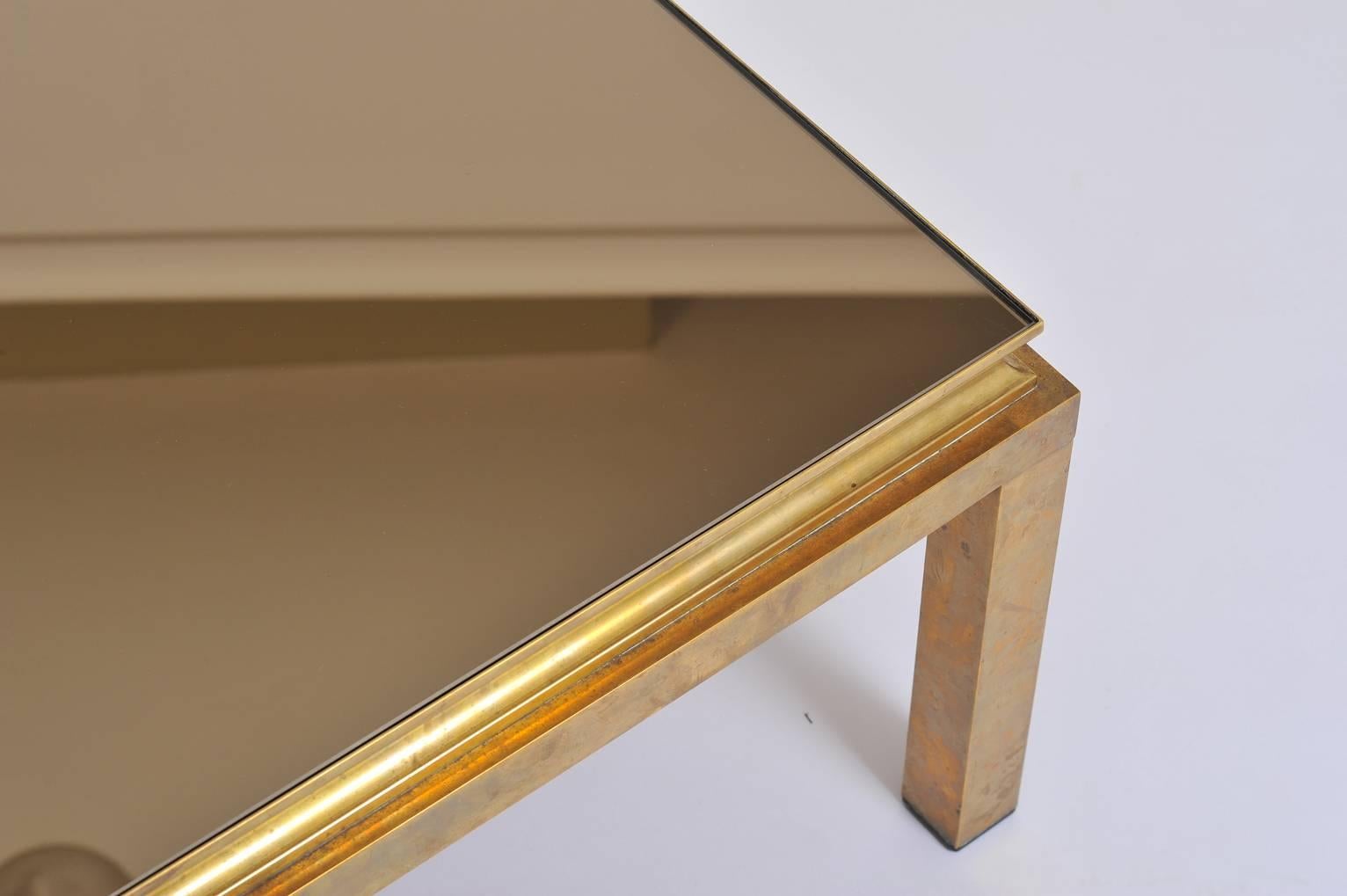 French, 1970s Brass and Bronze Mirror Top Rectangular Coffee Table 4