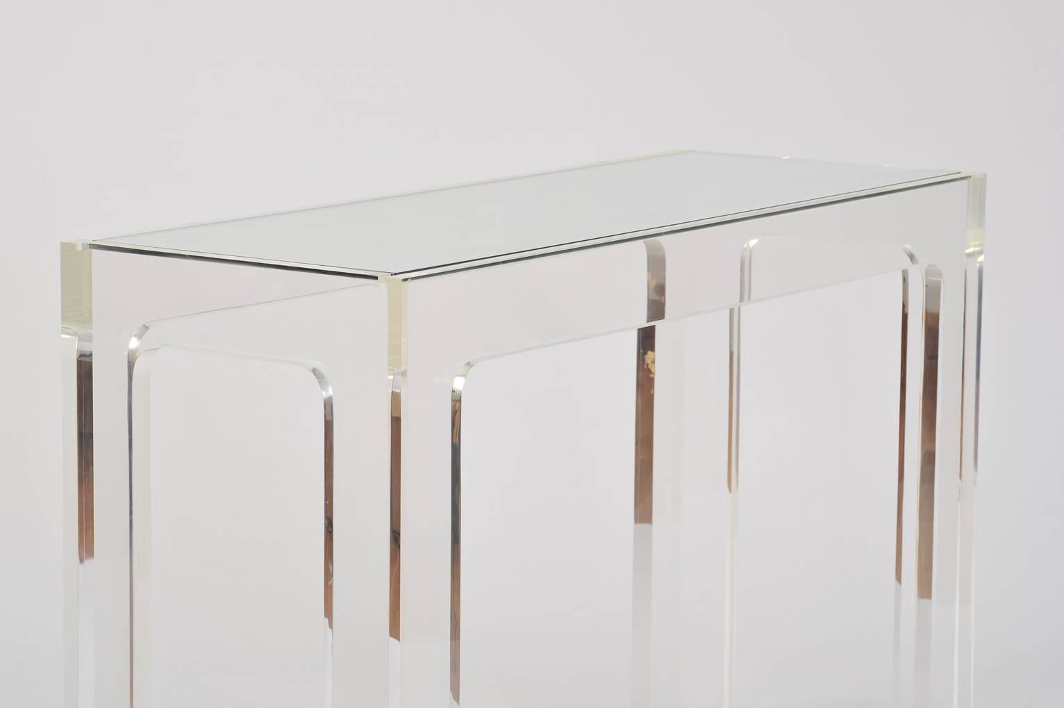 1970s French Perspex and Glass Top Rectangular Console Table 1