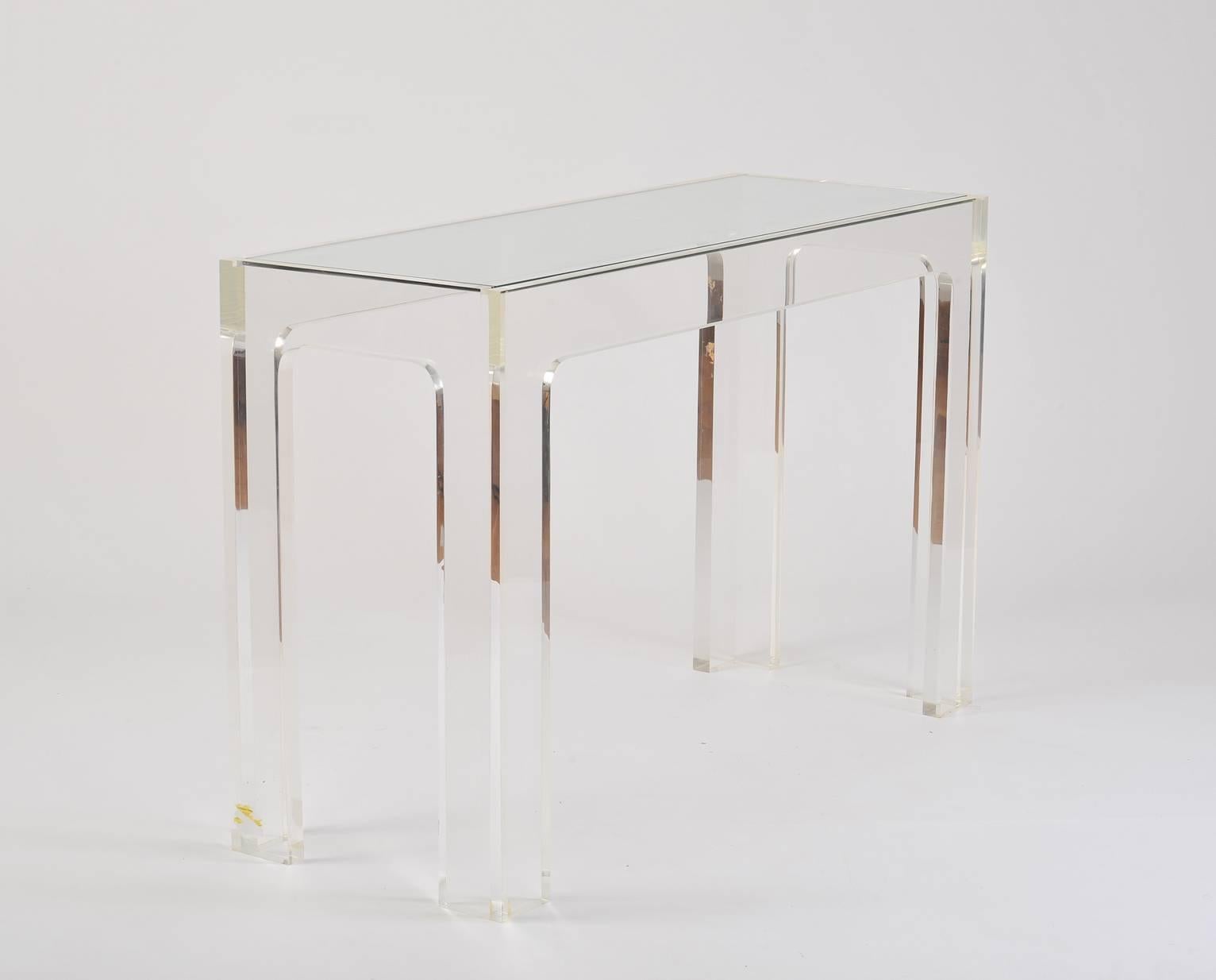 1970s French Perspex and Glass Top Rectangular Console Table In Excellent Condition In London, GB