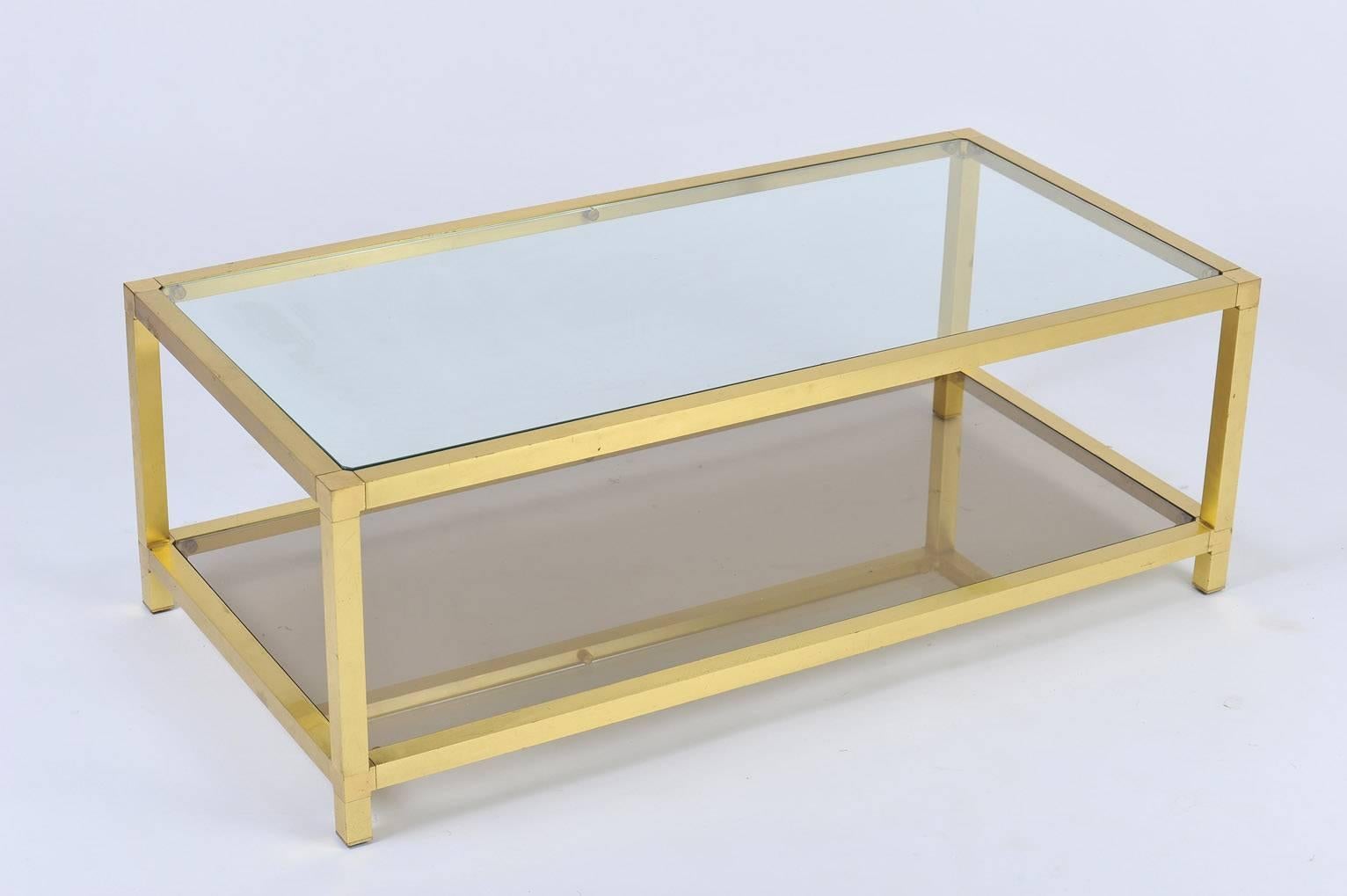 Mid-Century Modern French 1970s Brass Two-Tiered Coffee Table