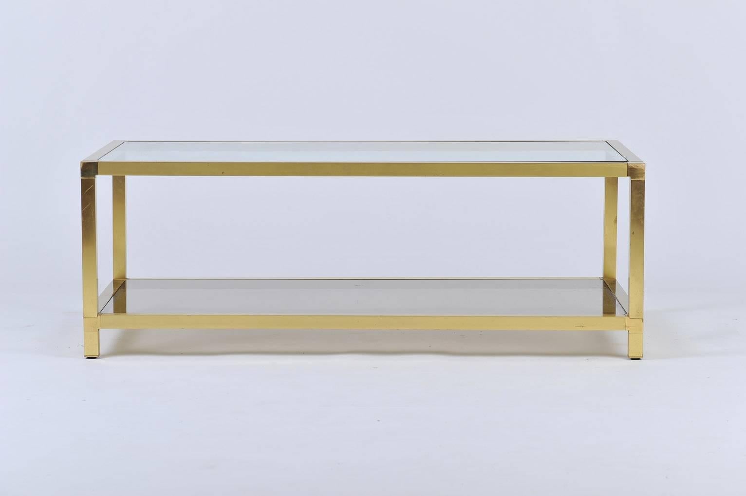 French 1970s Brass Two-Tiered Coffee Table In Good Condition In London, GB