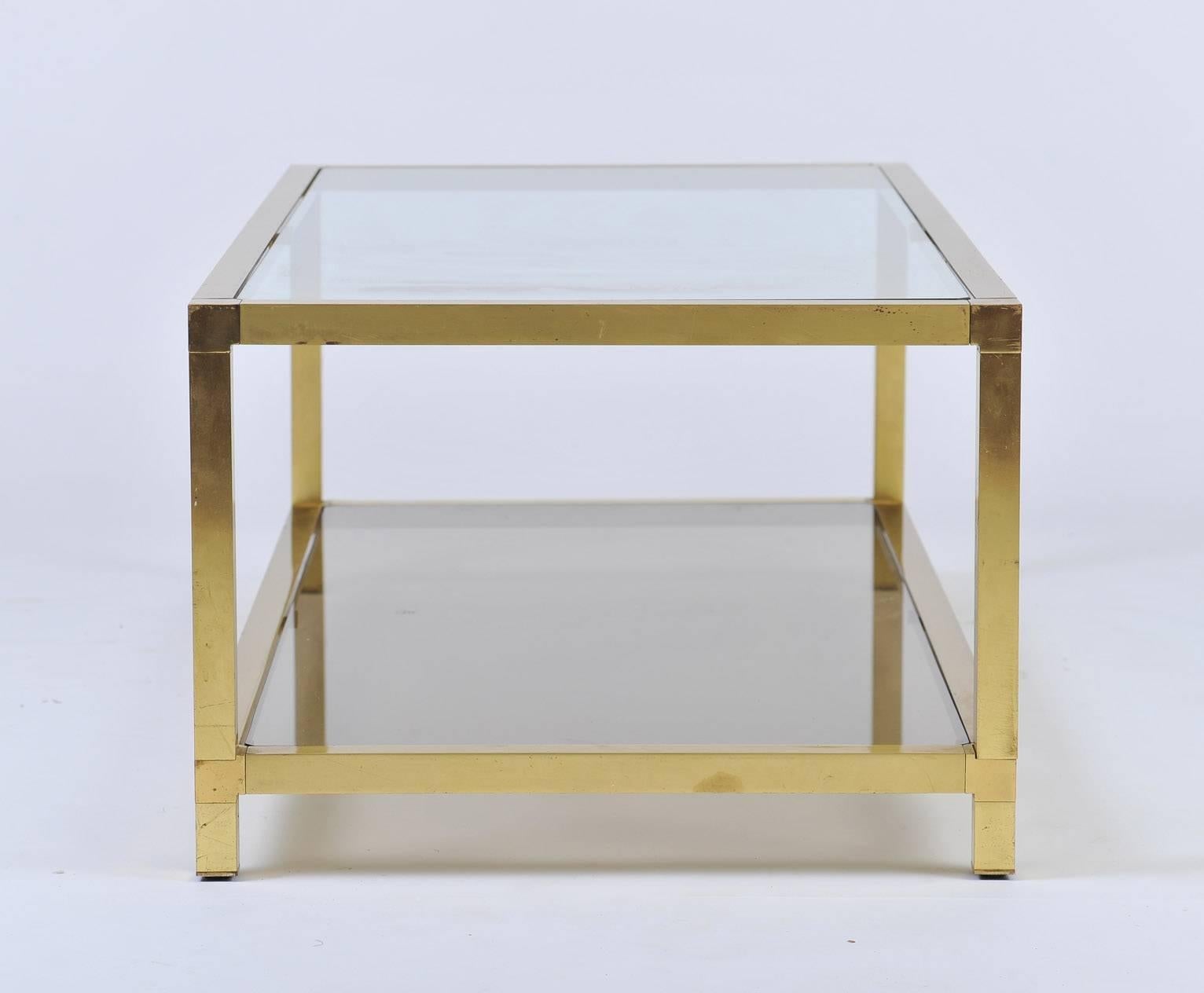 French 1970s Brass Two-Tiered Coffee Table 1