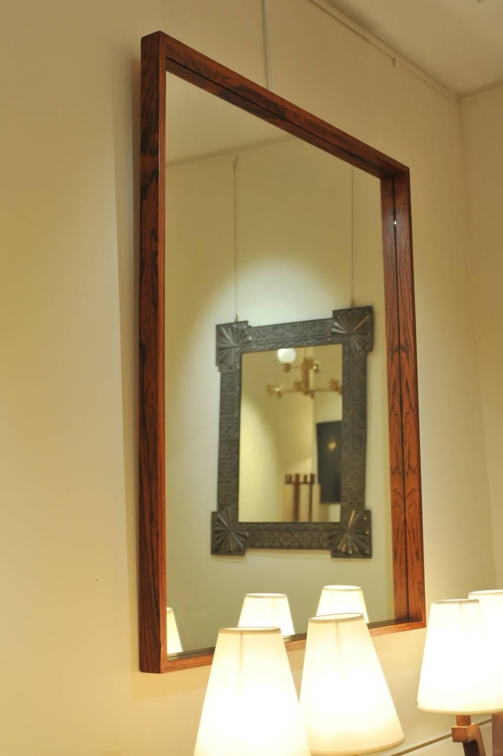 20th Century Large 1960s Rectangular Rosewood Mirror by Glass & Tra