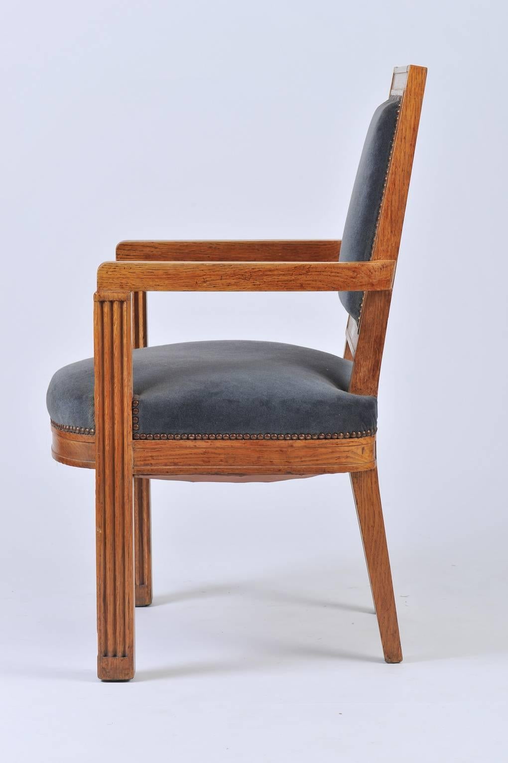 French 1940s Carved Oak Armchair by Charles Dudouyt 1