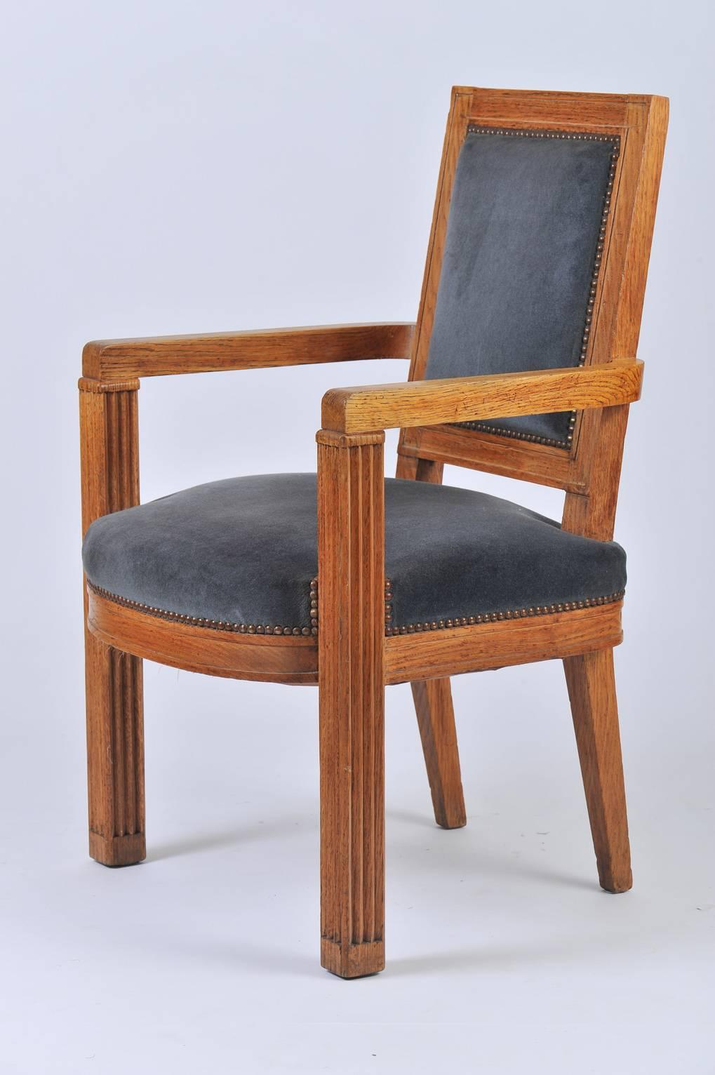 Art Deco French 1940s Carved Oak Armchair by Charles Dudouyt