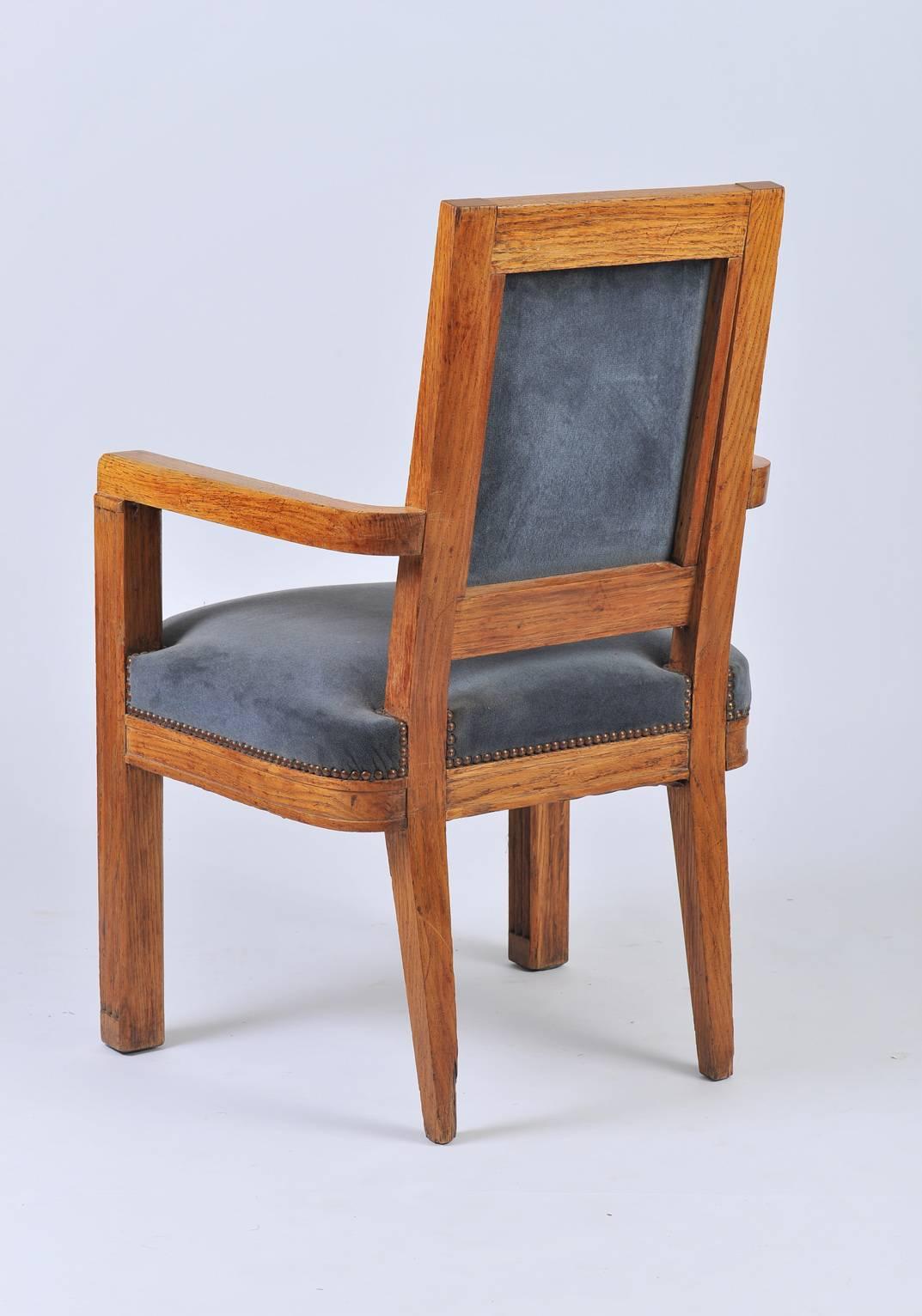20th Century French 1940s Carved Oak Armchair by Charles Dudouyt