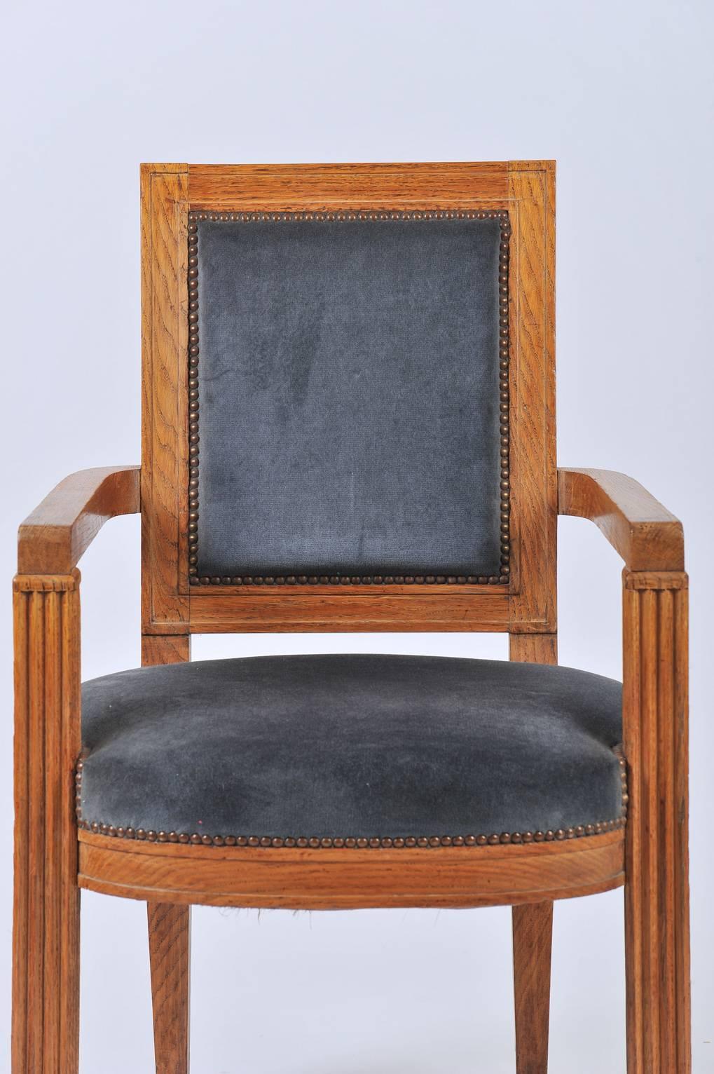 French 1940s Carved Oak Armchair by Charles Dudouyt 3