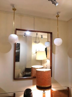 Pair of Midcentury Brass and Glass Globe Ceiling Lights