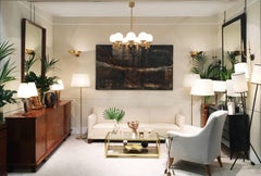 Large Swedish 1950s Brass and Glass Globes Chandelier