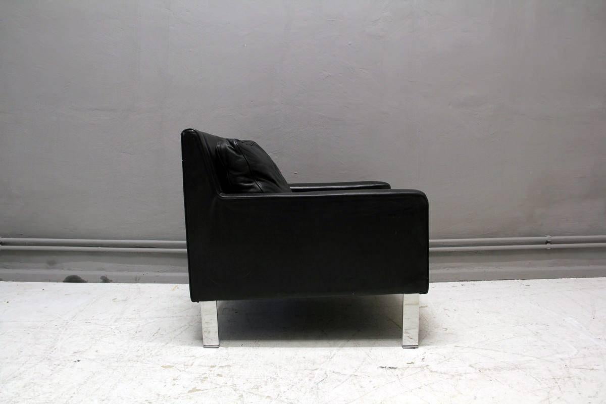 Mid-Century Modern Black Leather Armchair by Hans Konecke for Tecta, Germany, 1965 For Sale