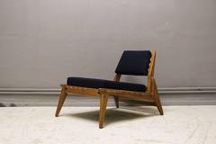 Rare fauteuil de chasse du milieu du siècle avec ottoman en Oak Oak et textile, Allemagne, années 1950