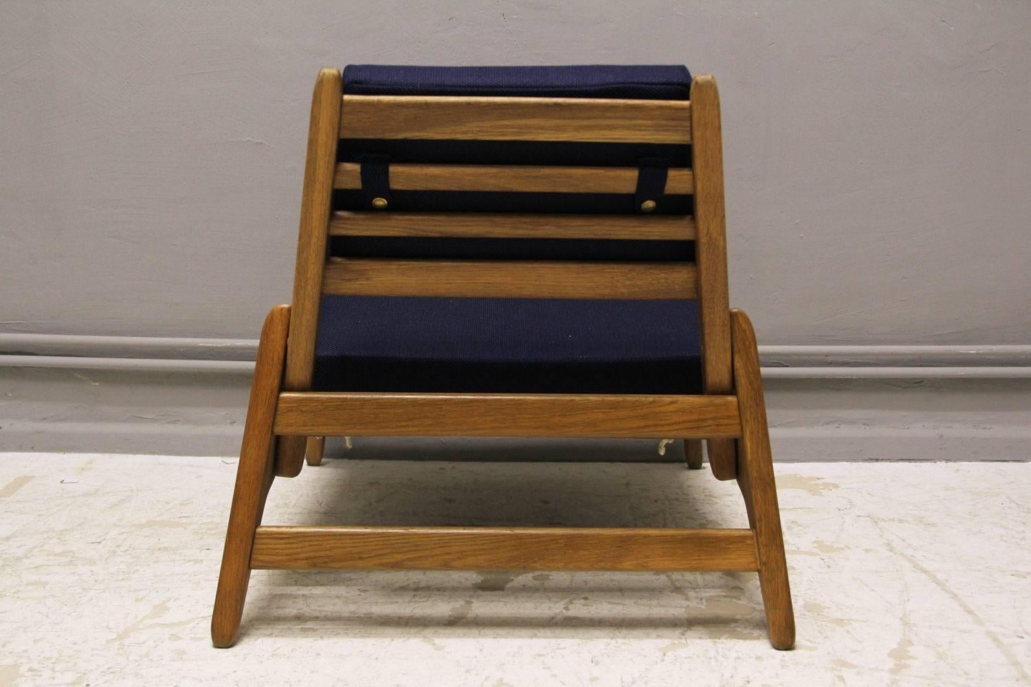 Rare Mid-Century Hunting Chair with Ottoman in Oak and Textile, Germany, 1950s For Sale 1