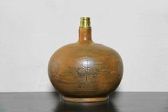 Rust Brown Ceramic Sgraffito Lamp Stand by Jacques Blin, France, 1950s
