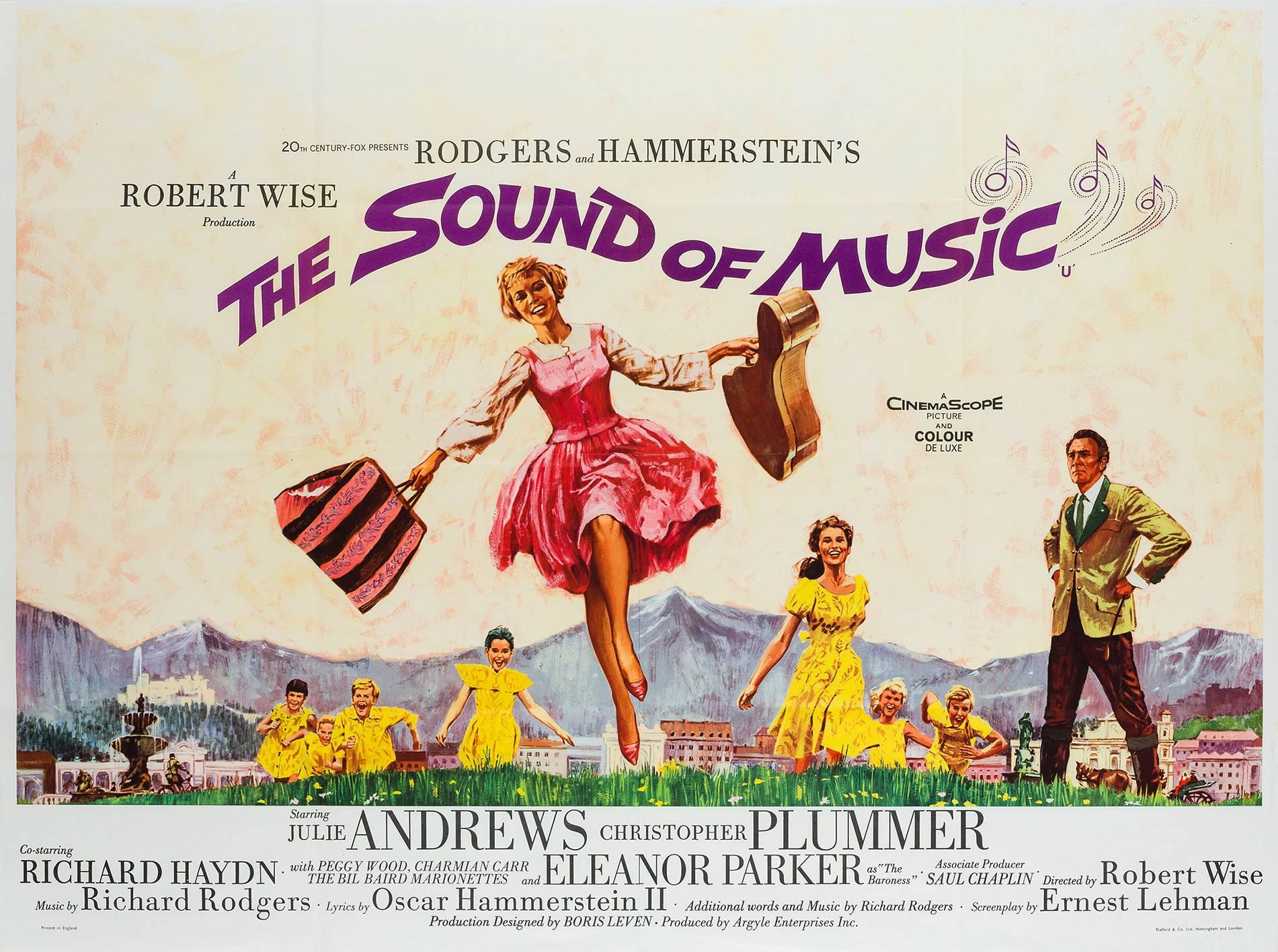 Wonderful first-year-of-release poster for firm movie favourite The Sound of Music. The Terpning artwork works especially well on the British landscape-oriented quad poster.

Poster size is 30 x 40 1/4 inches.

Excellent/Near mint folded vintage