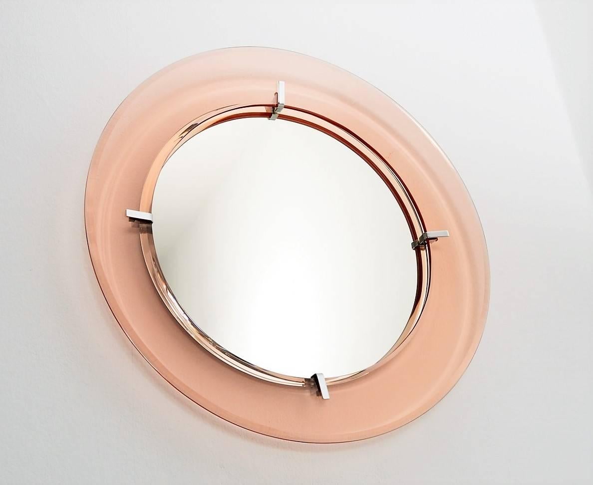 Italian Pink Rose Glass Wall Mirror from Cristal Arte, 1970s 2