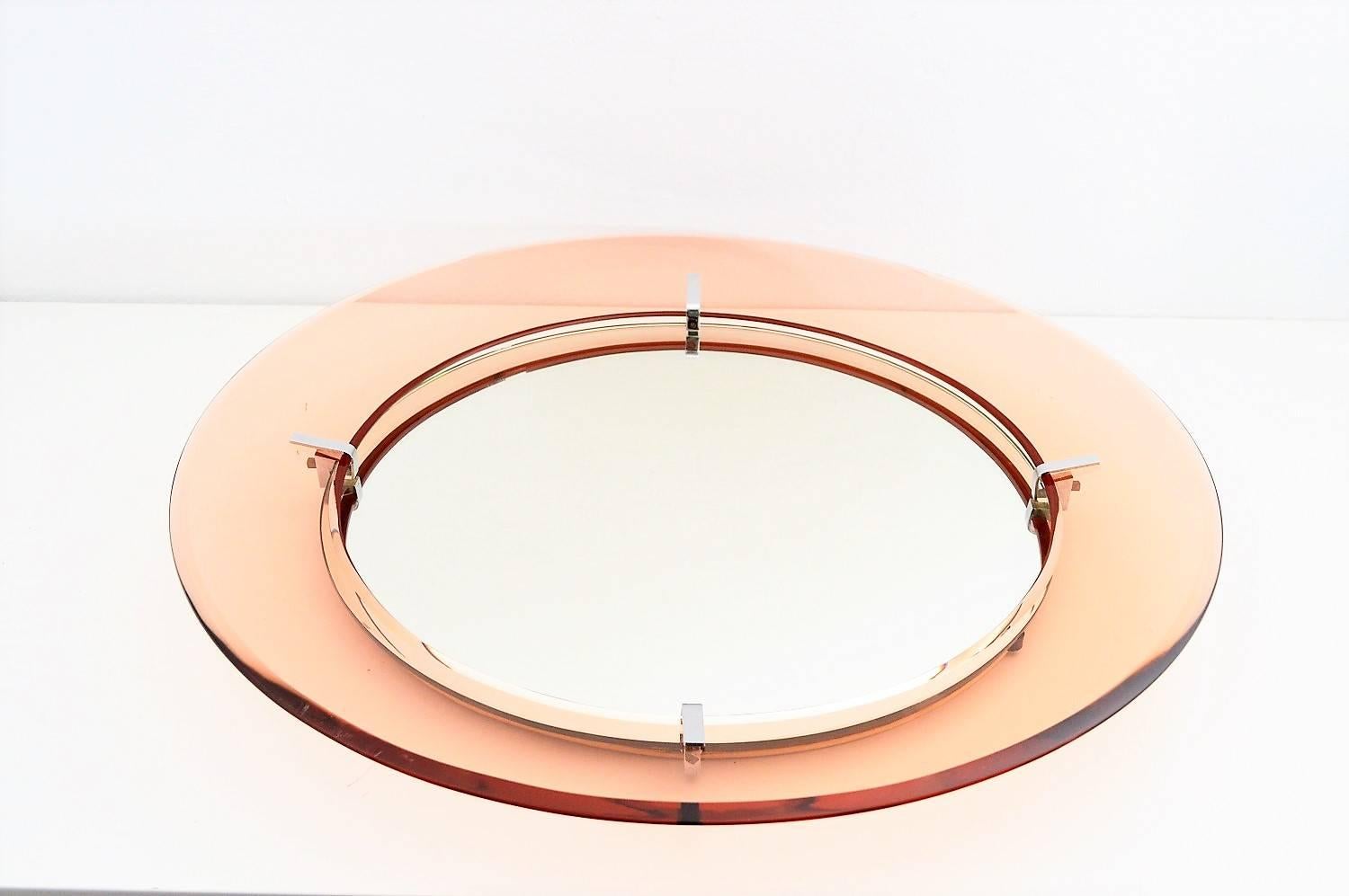 Italian Pink Rose Glass Wall Mirror from Cristal Arte, 1970s 3