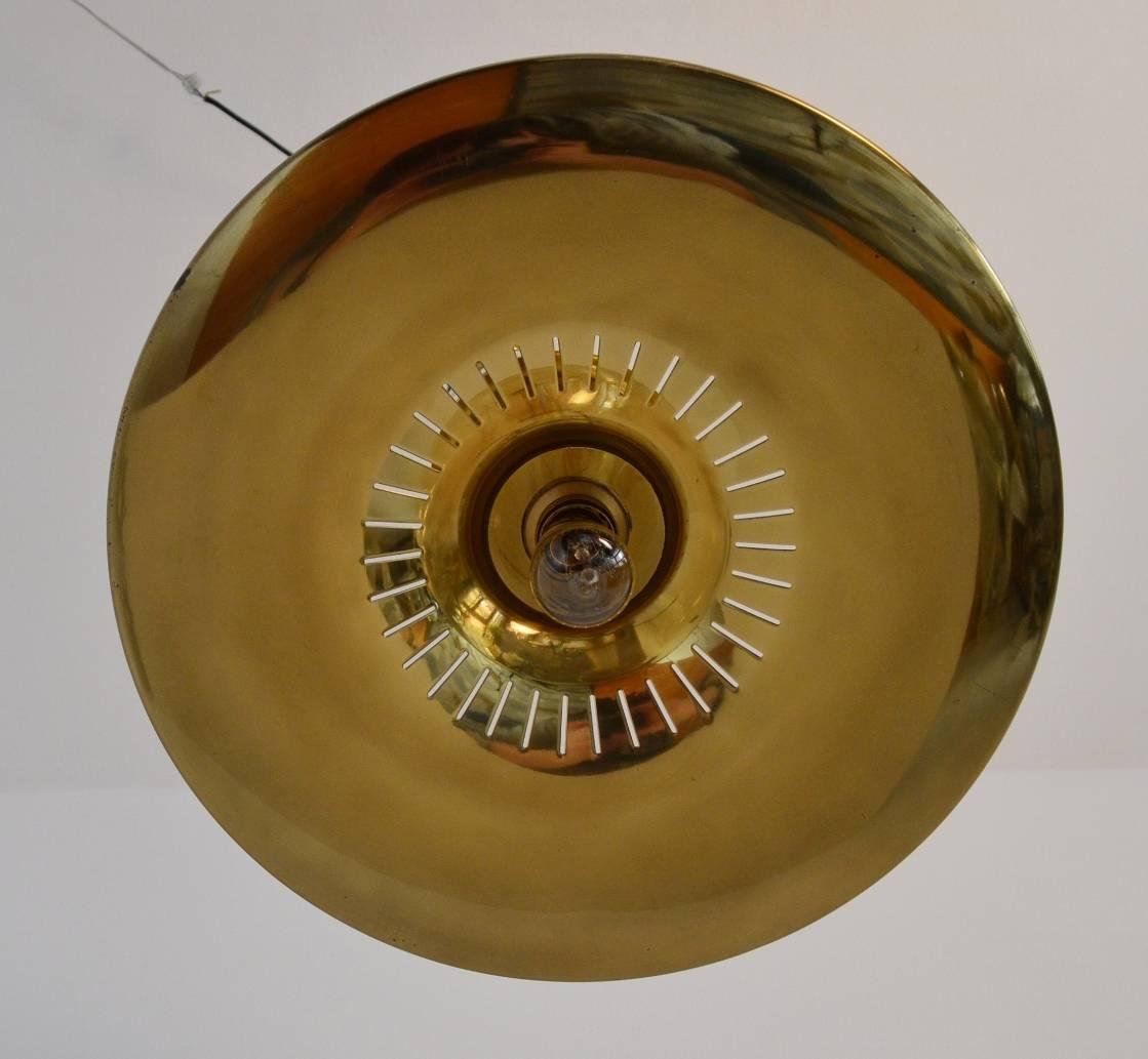 German Brass and Glass Dome Pendant, 1970s