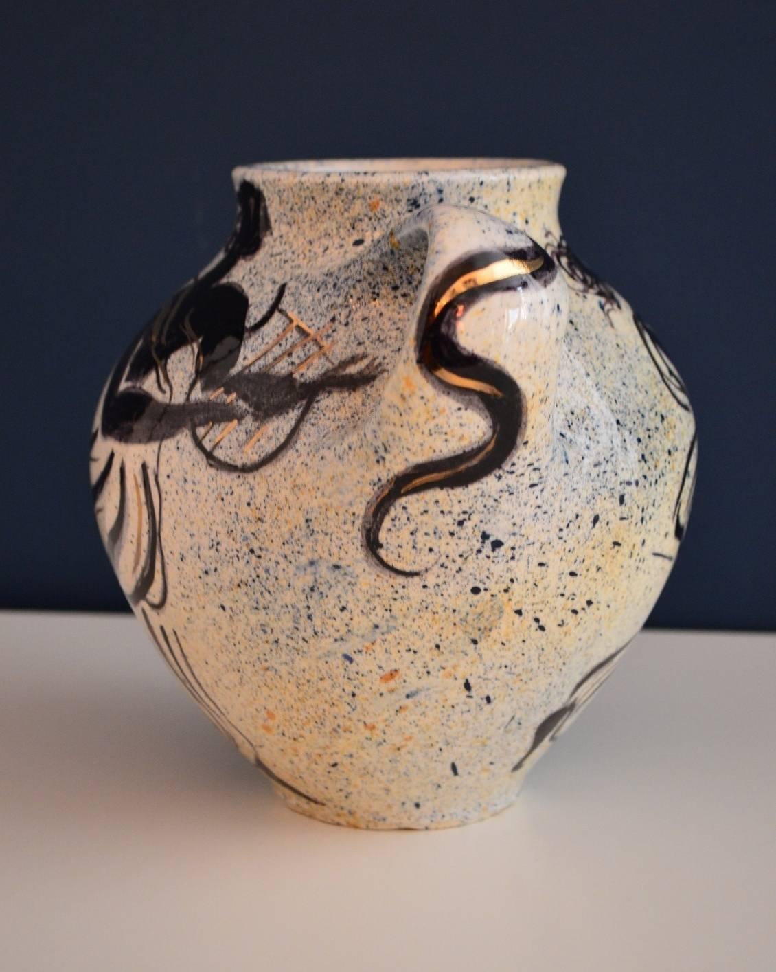 Post-Modern Vallauris Pierre Boncompain Original Artist Ceramic Vase, Signed, 1996