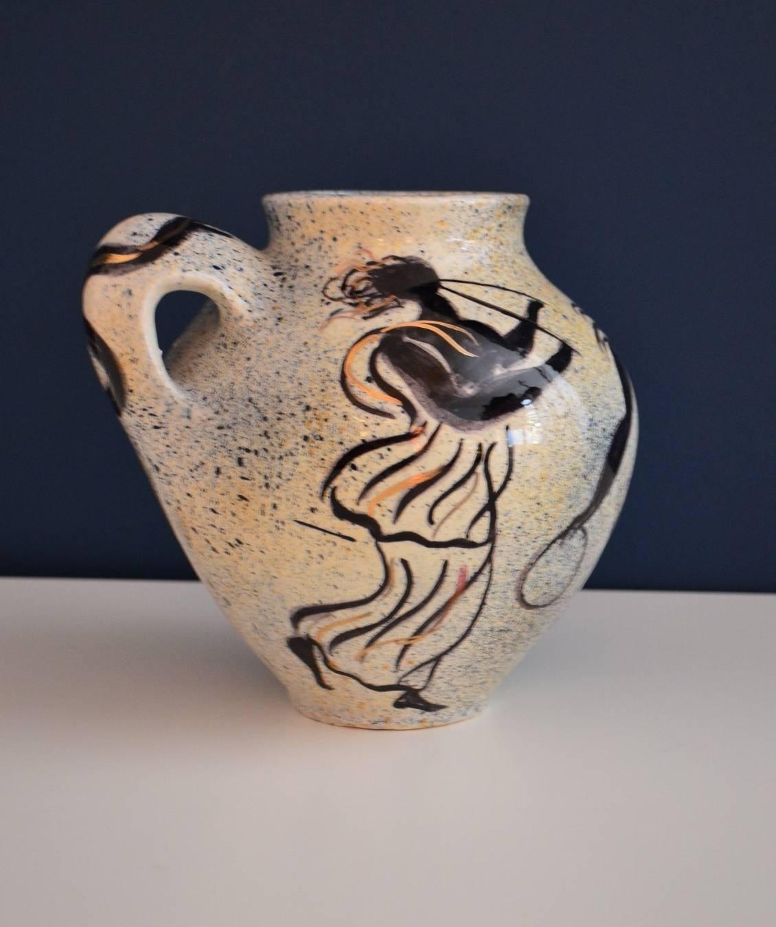 French Vallauris Pierre Boncompain Original Artist Ceramic Vase, Signed, 1996