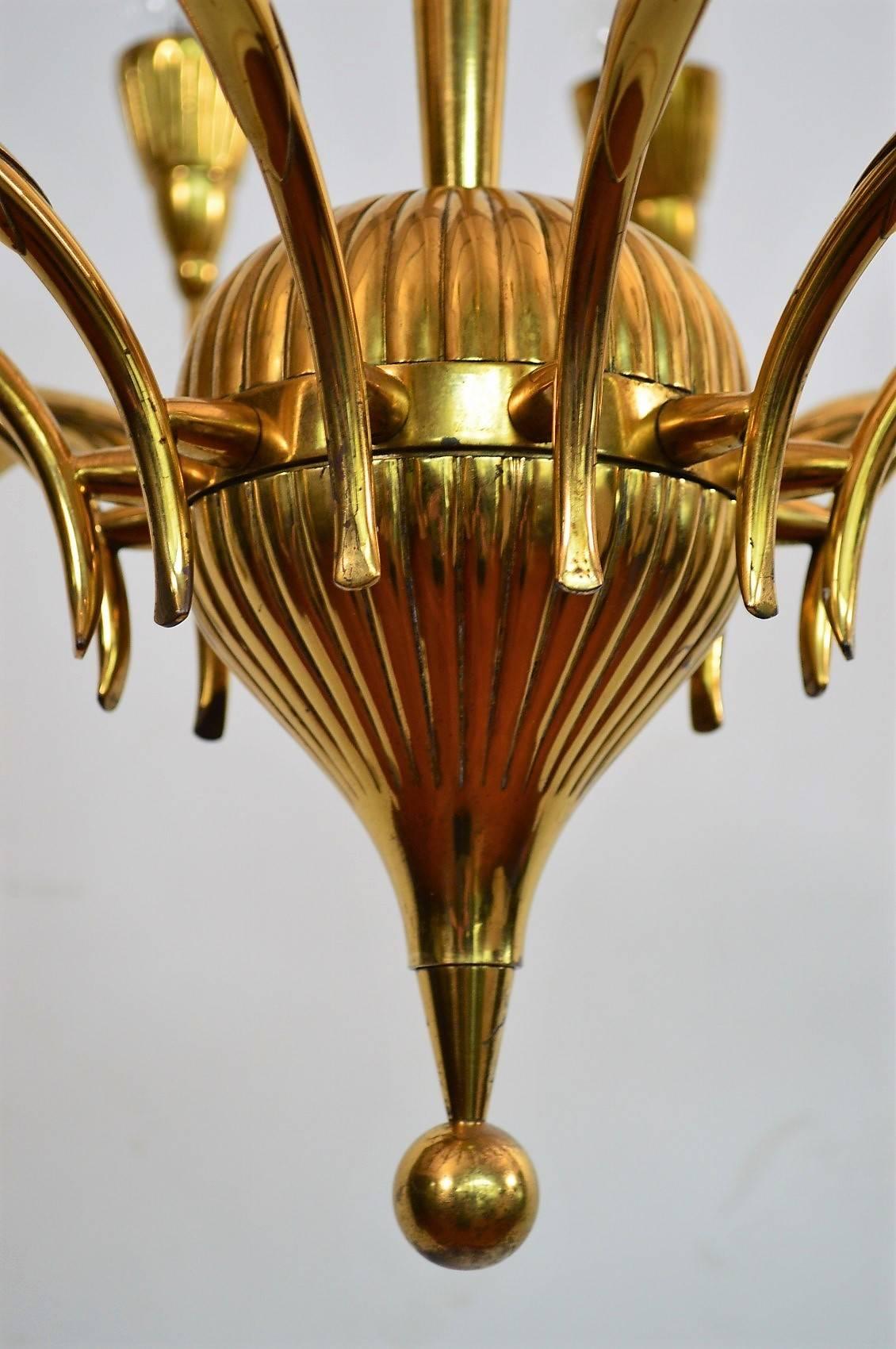 Mid-Century Modern Midcentury Italian Brass Chandelier, 1950s