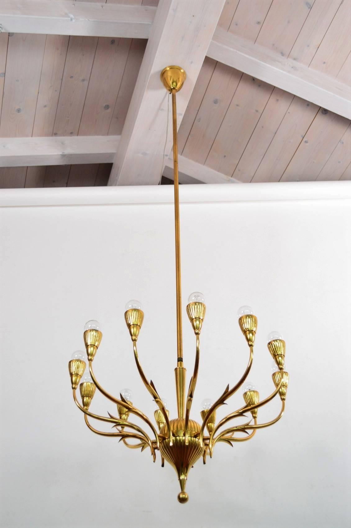 Mid-20th Century Midcentury Italian Brass Chandelier, 1950s