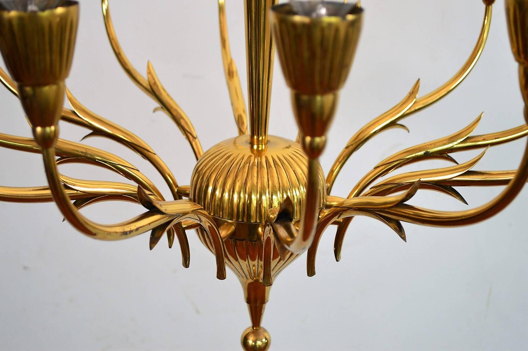 Midcentury Italian Brass Chandelier, 1950s 1