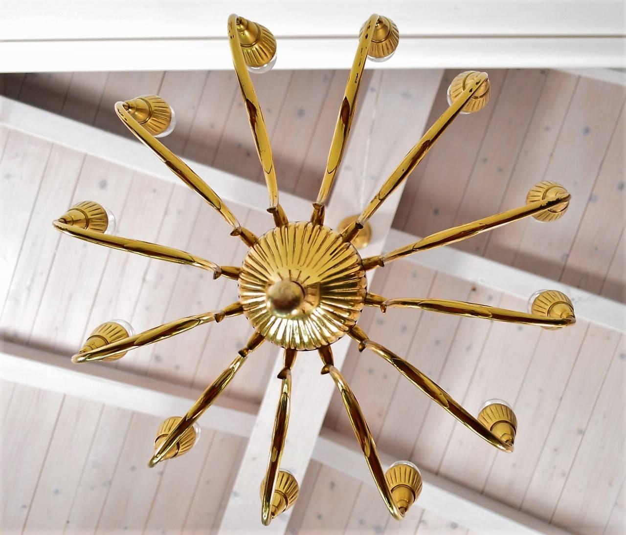 Midcentury Italian Brass Chandelier, 1950s 2