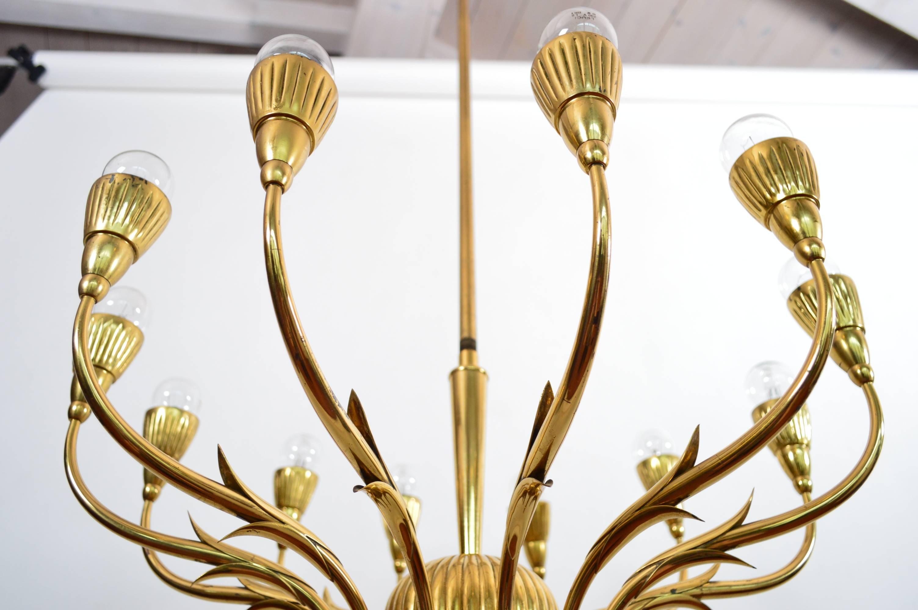 Midcentury Italian Brass Chandelier, 1950s 3